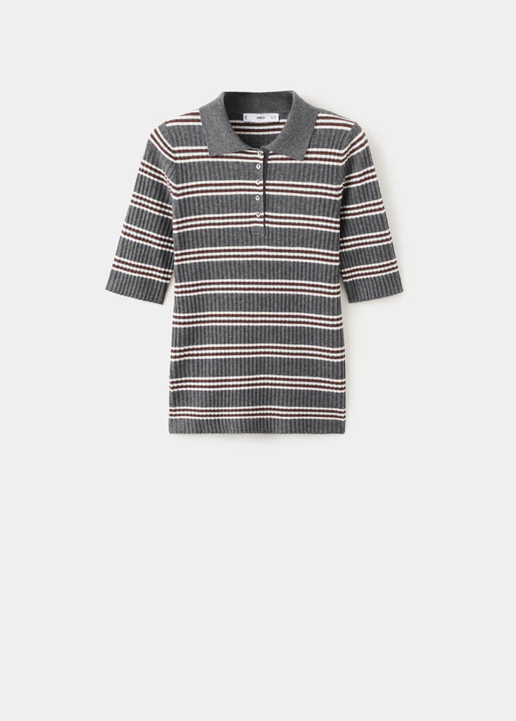 Striped ribbed-knit sweater — Medium Heather Grey