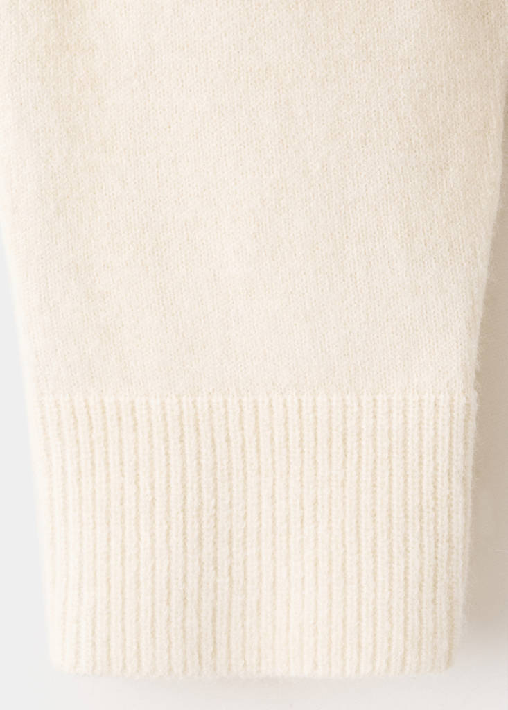 Sweater with contrasting stripes and perkins collar — Ecru