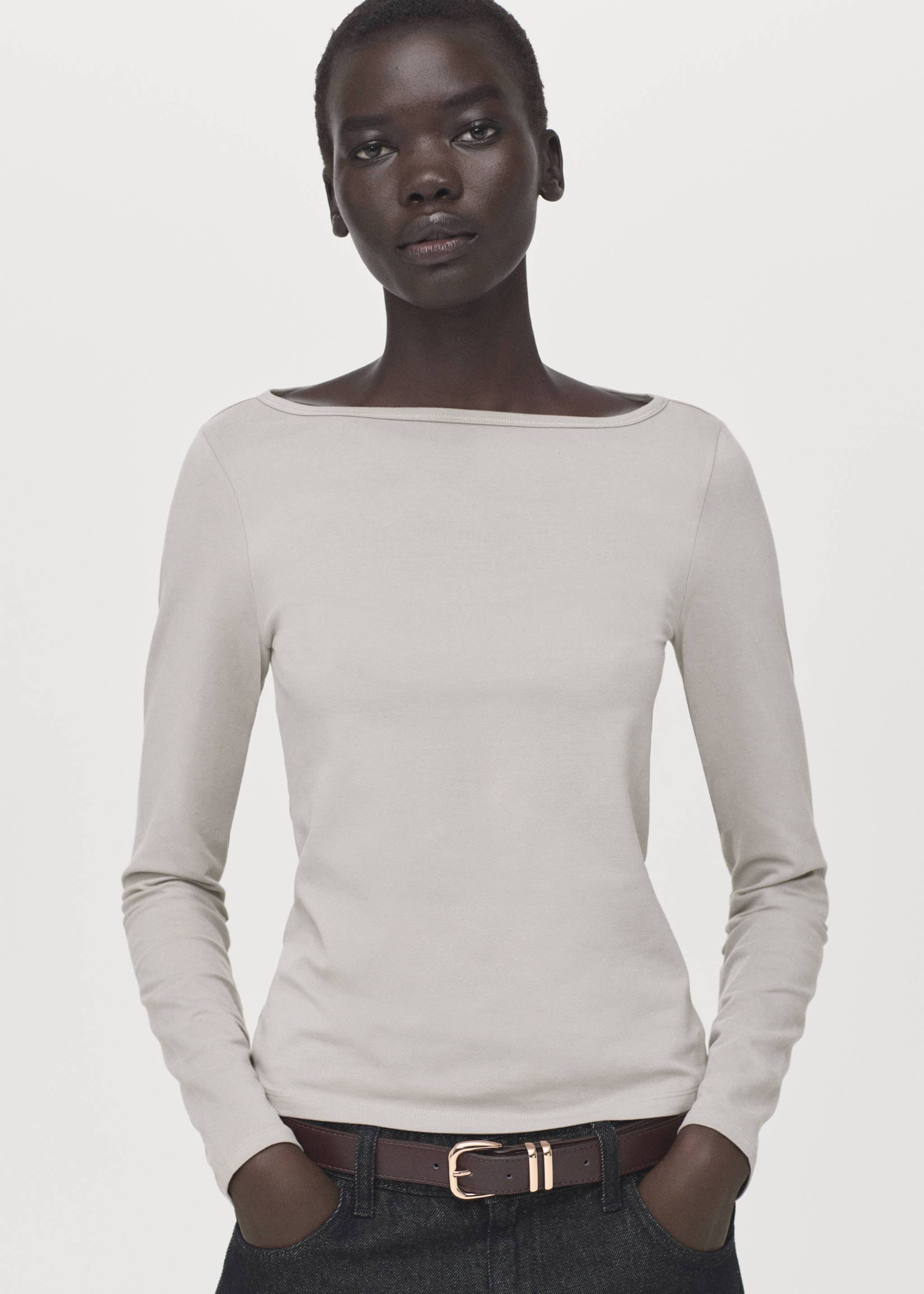 Cotton boat neck t-shirt - Details of the article 2