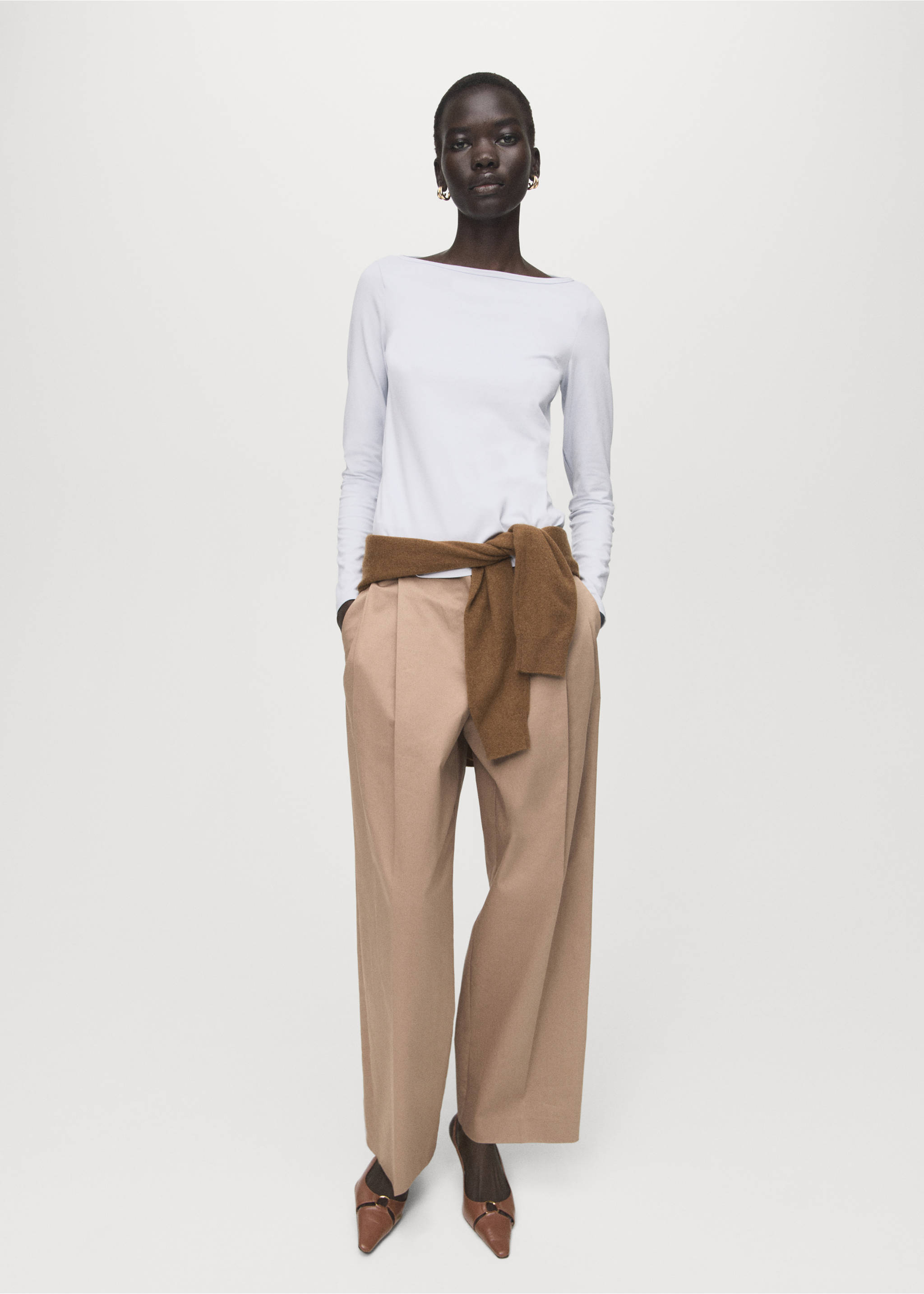 T-shirt col bateau coton - Plan général, Bleu ciel. Ref: 27033306-00.