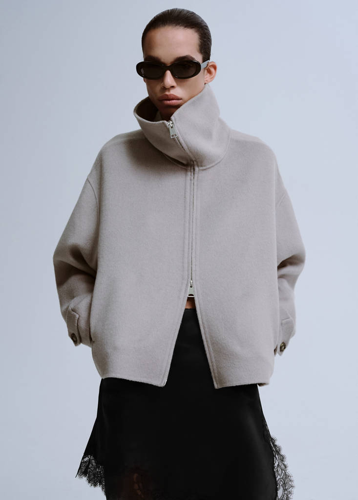 Wool funnel-neck jacket — Grey