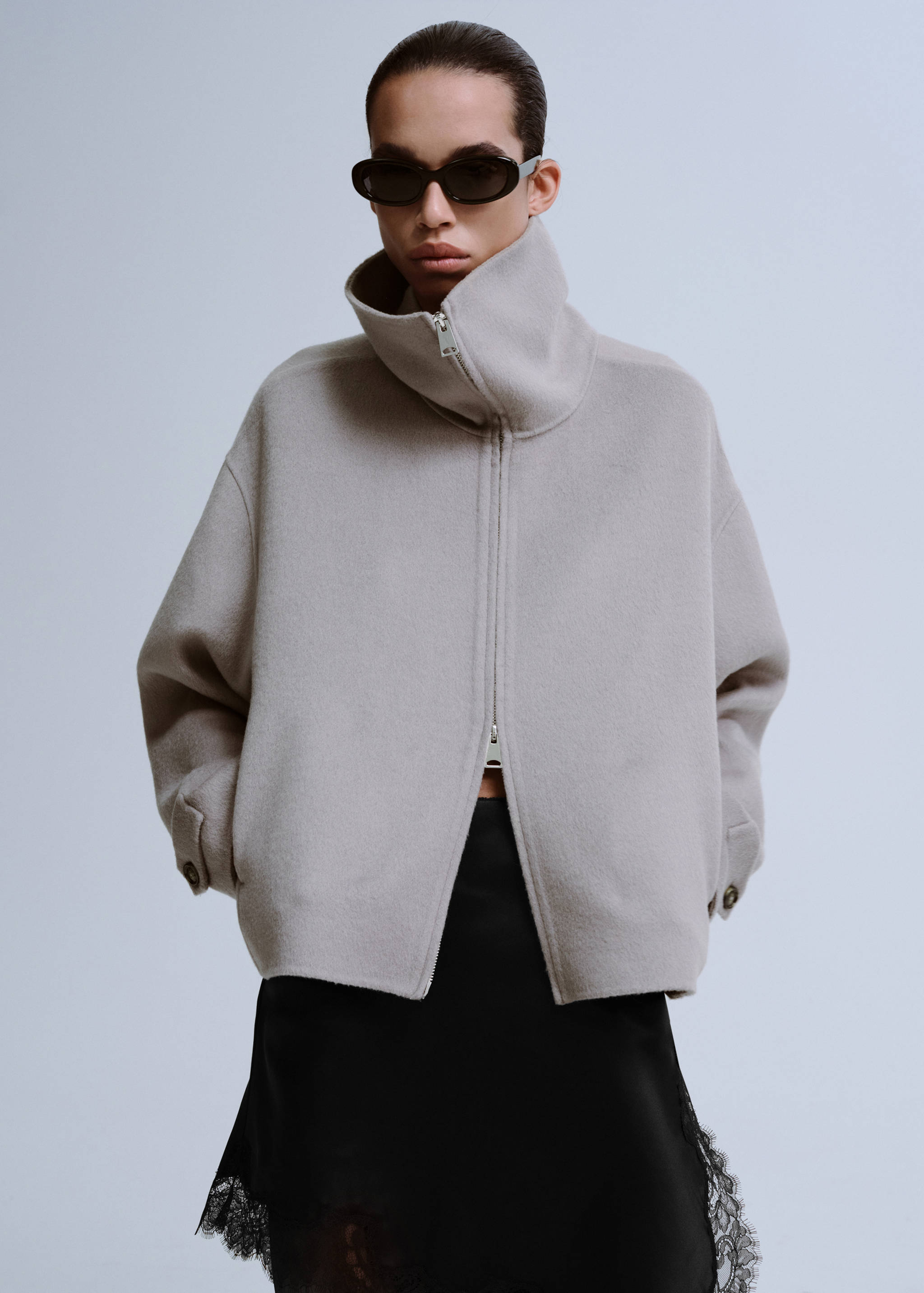 Wool funnel-neck jacket - Medium plane