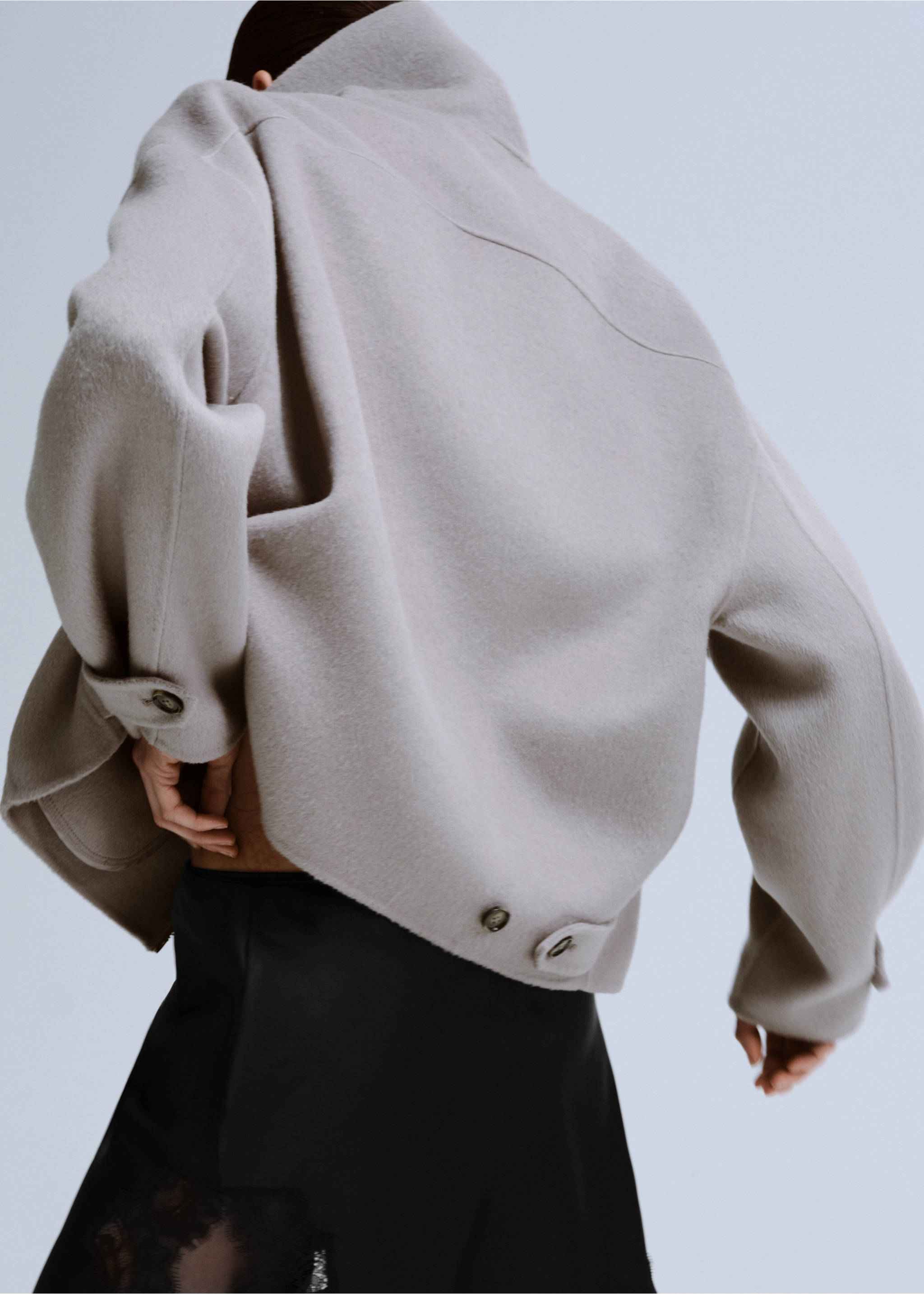 Wool funnel-neck jacket - Reverse of the article, Grey. Ref: 27033311-00.