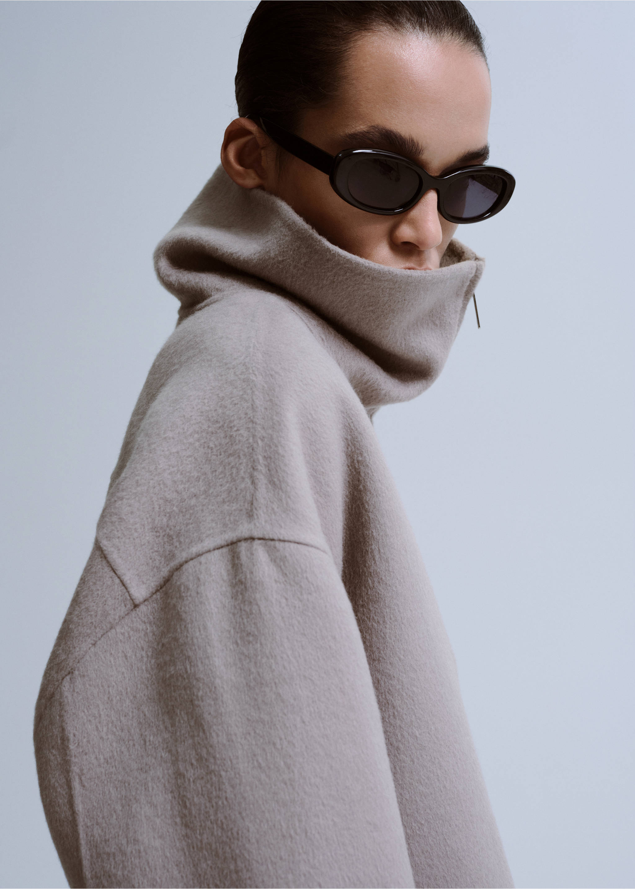 Wool funnel-neck jacket - Details of the article 1, Grey. Ref: 27033311-00.