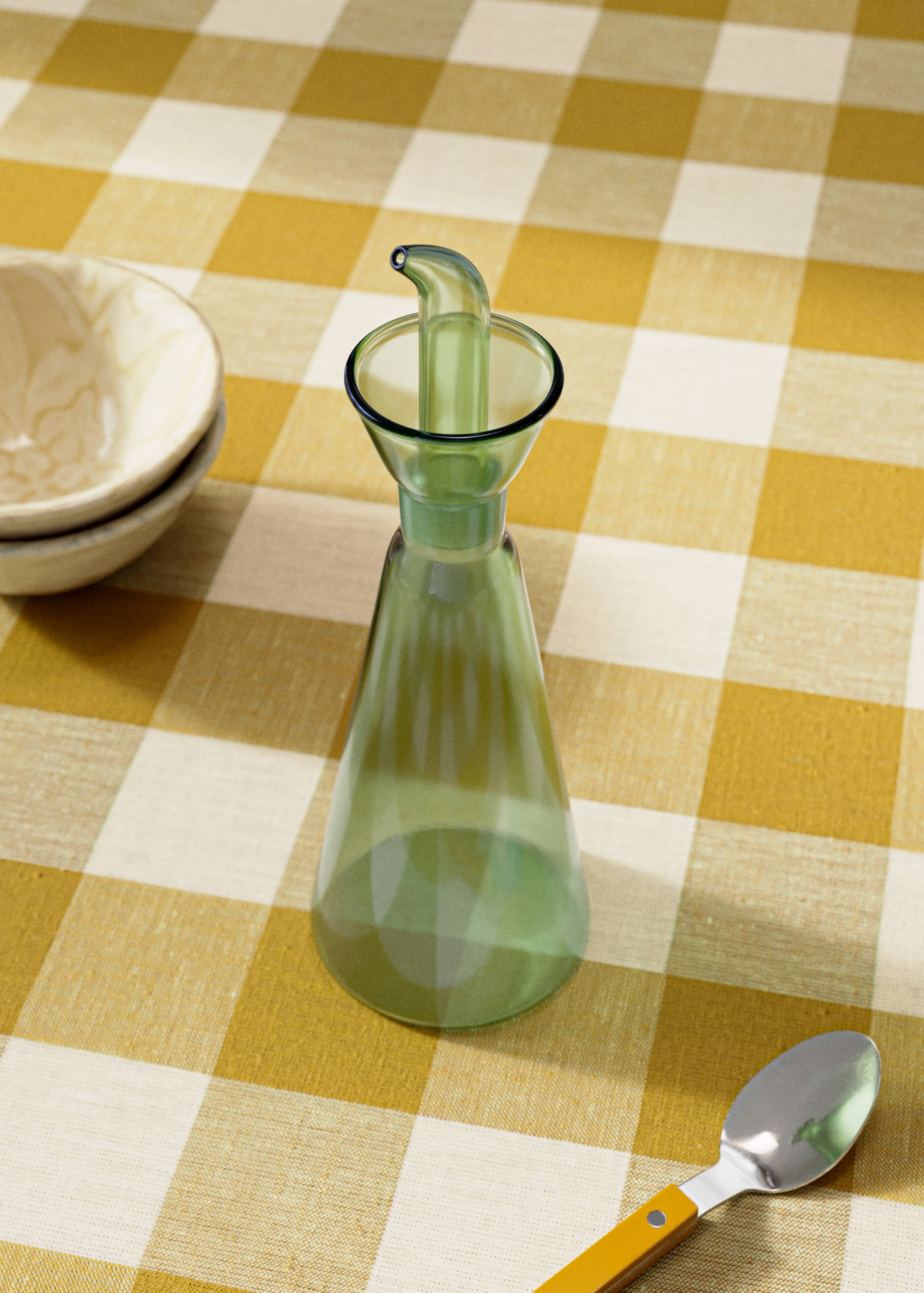 Small coloured borosilicate oil cruet - General plane