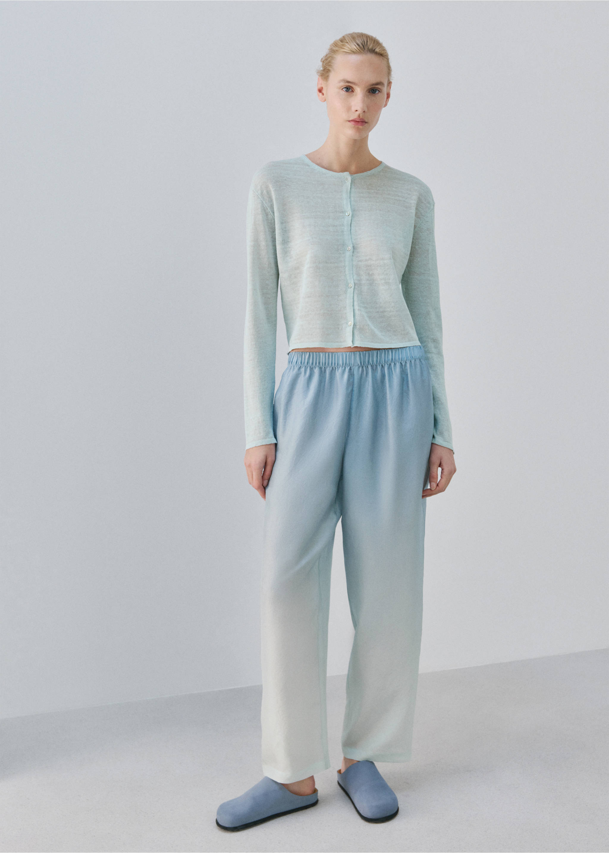 Fine knit linen cardigan - General plane, Blue. Ref: 27033315-00.