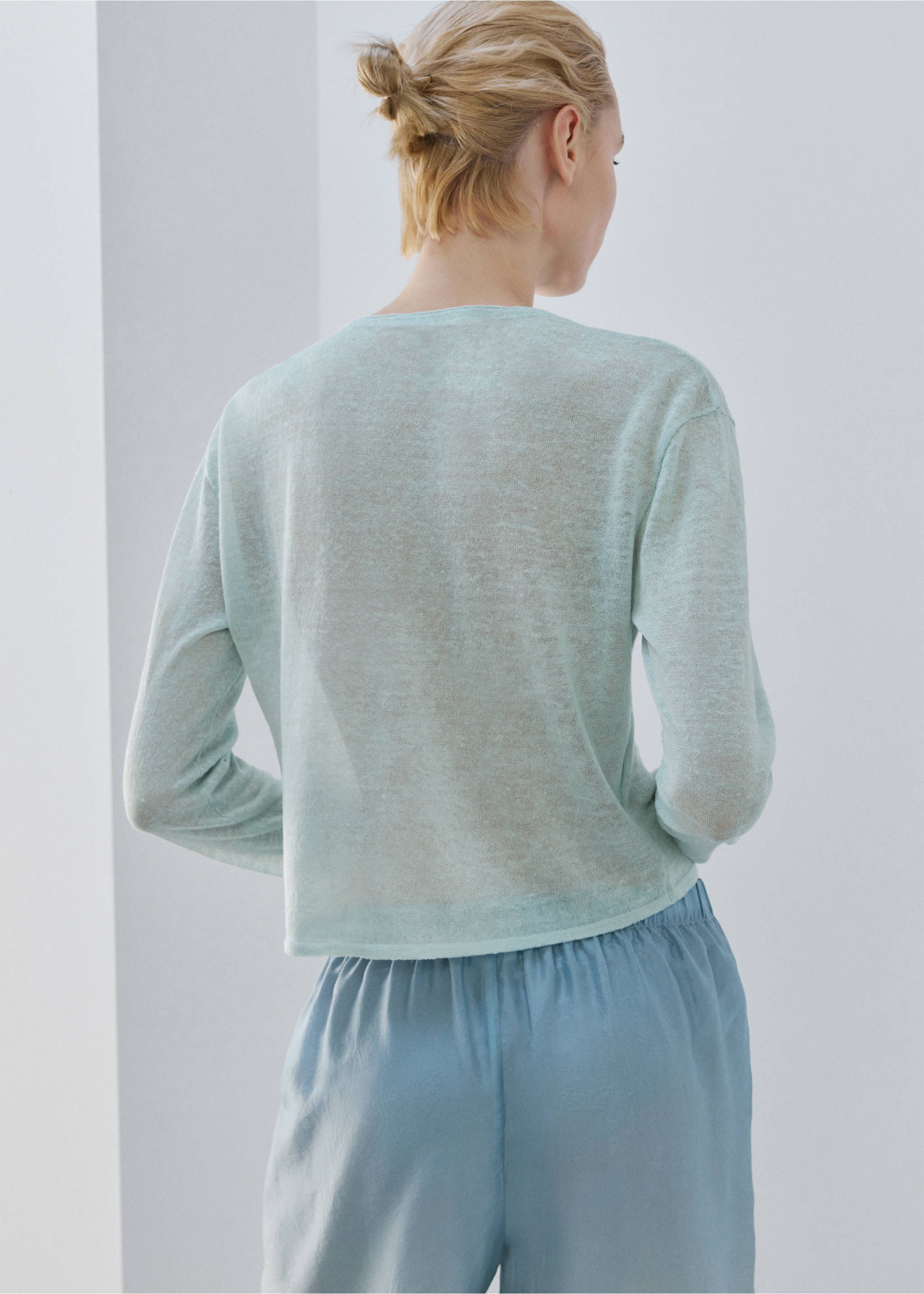 Fine knit linen cardigan - Reverse of the article, Blue. Ref: 27033315-00.