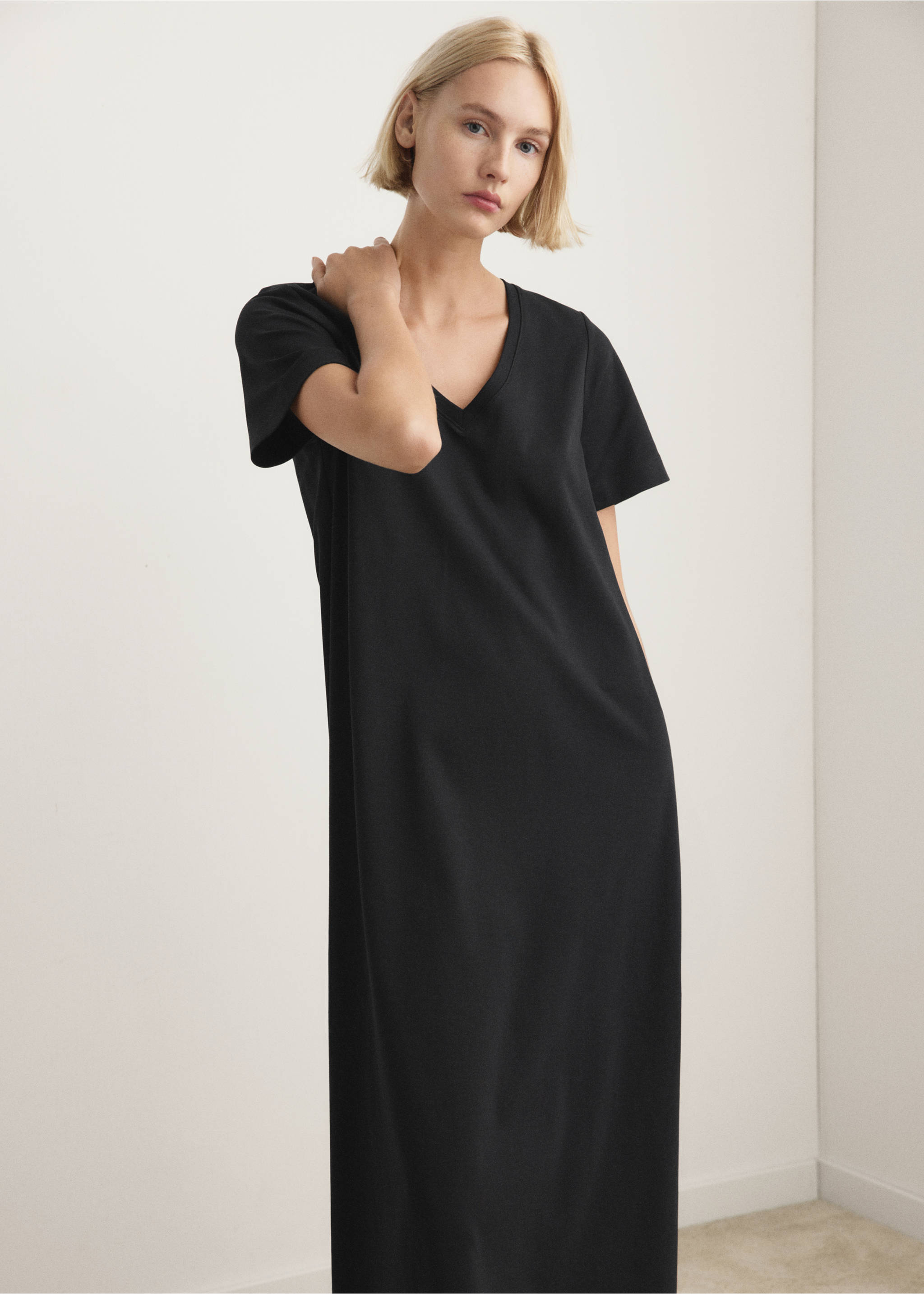 Camisa de noite comprida de 100% algodão - Plano médio, Preto. Ref: 27033318-00.