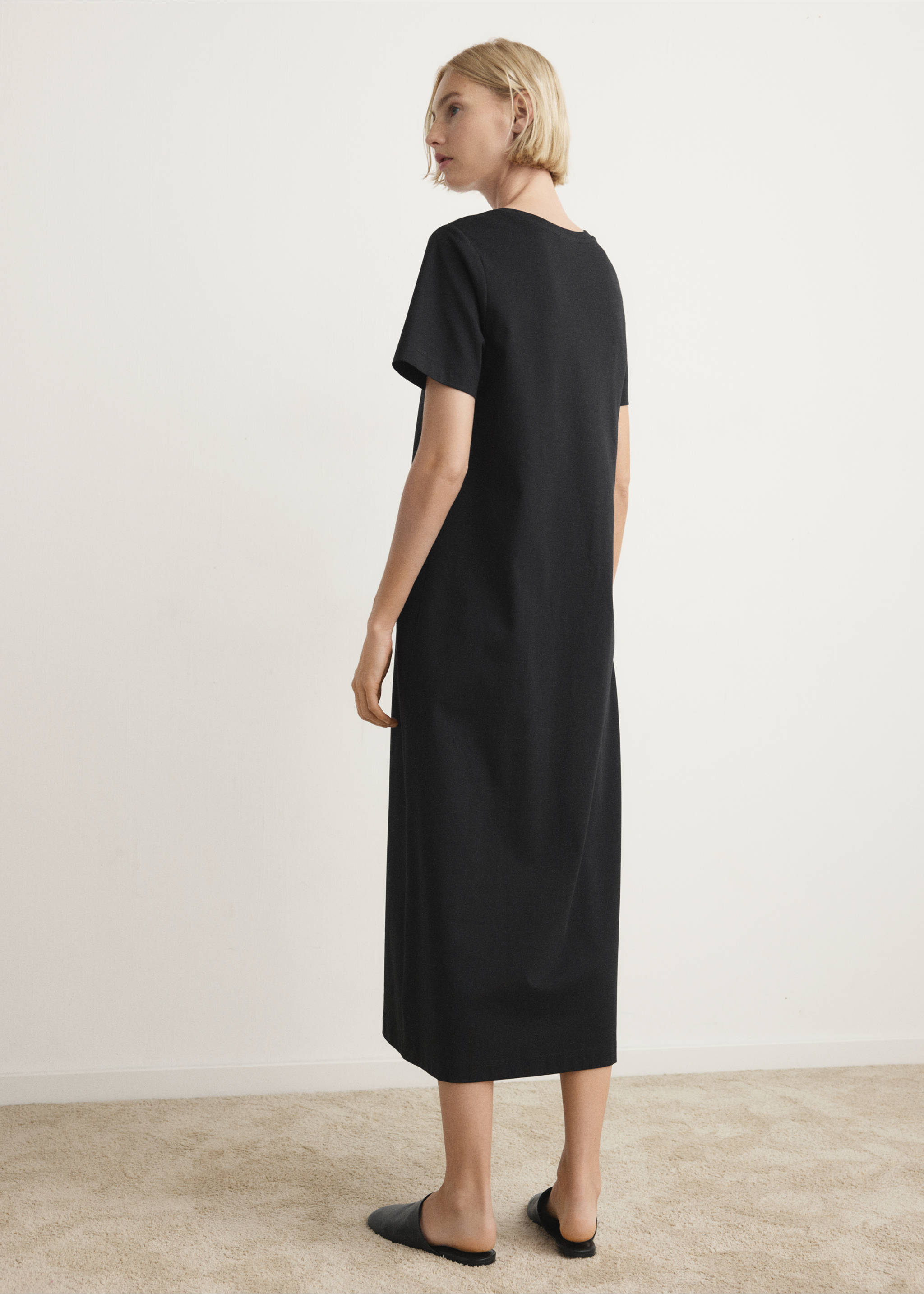 Camisa de noite comprida de 100% algodão - Verso do artigo, Preto. Ref: 27033318-00.