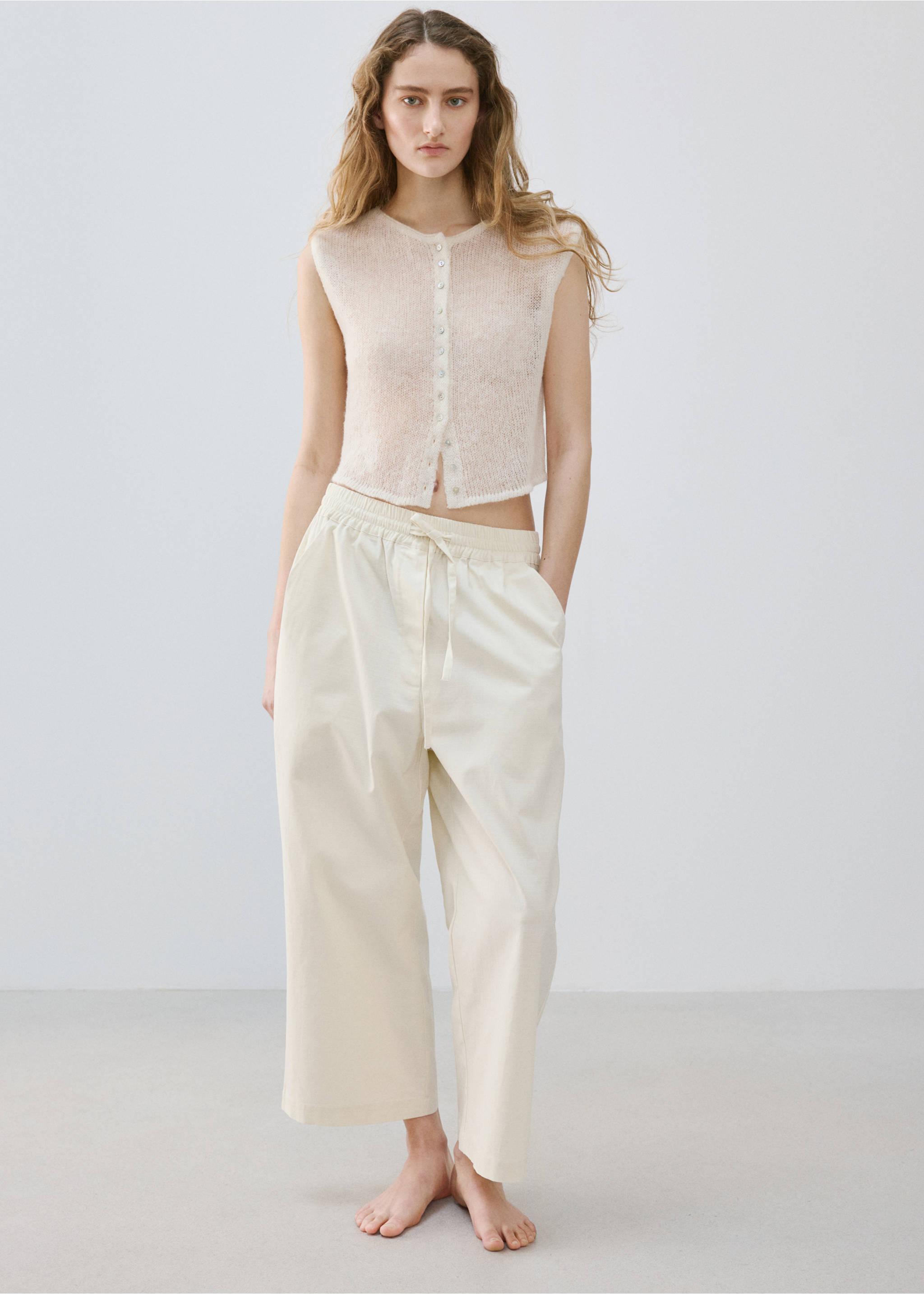 Long cotton pyjama trousers - General plane, Ivory White. Ref: 27033322-00.