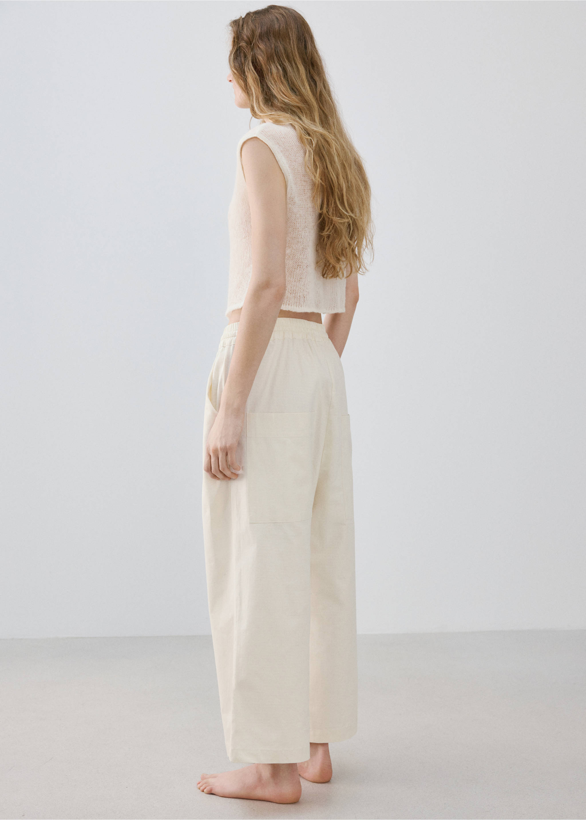 Long cotton pyjama trousers - Reverse of the article, Ivory White. Ref: 27033322-00.