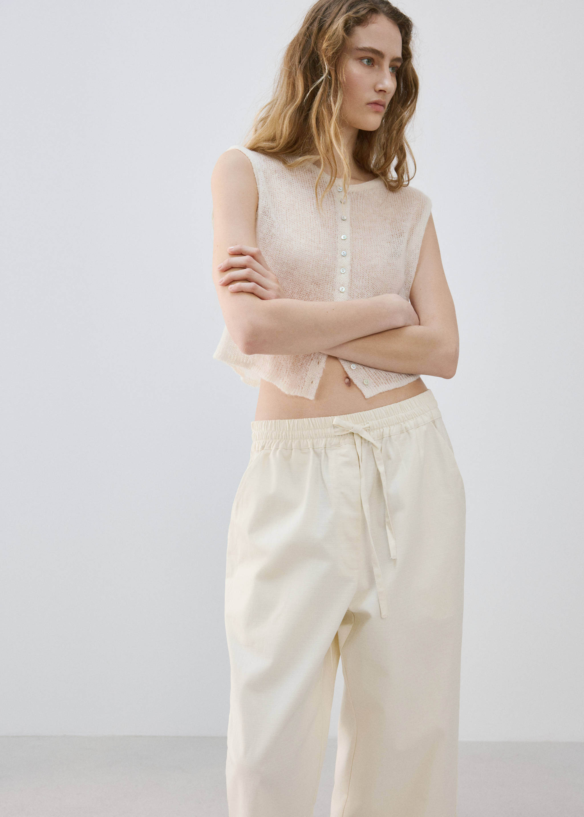 Long cotton pyjama trousers - Details of the article 1
