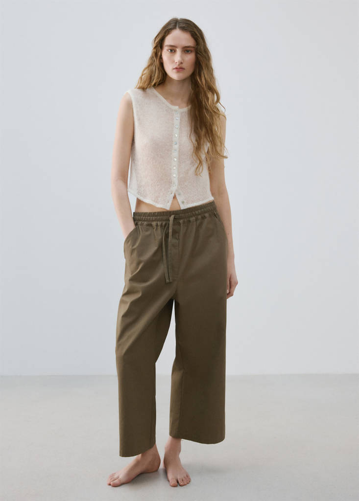 Long cotton pyjama trousers — Khaki