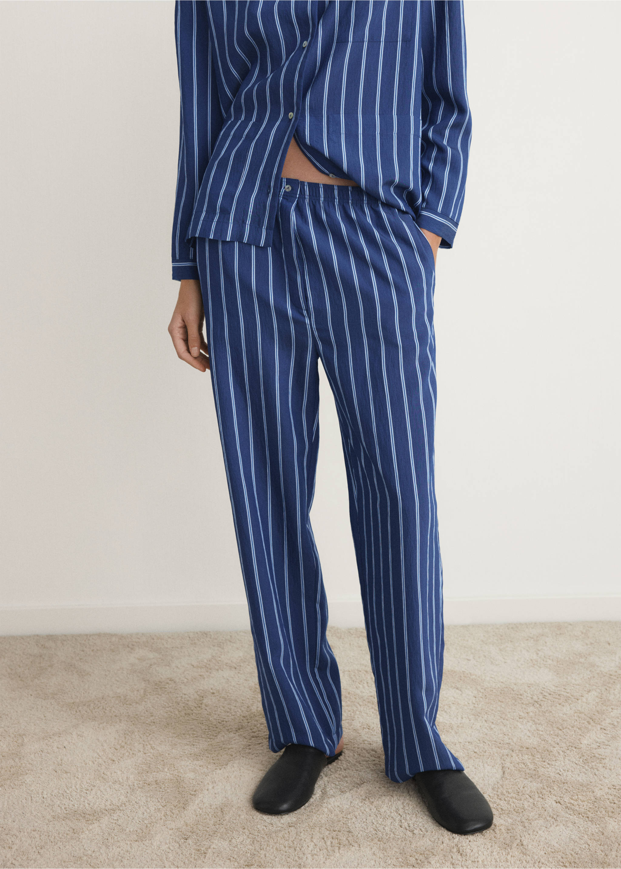 Striped pajama trousers - Medium plane, Indigo Blue. Ref: 27033323-00.