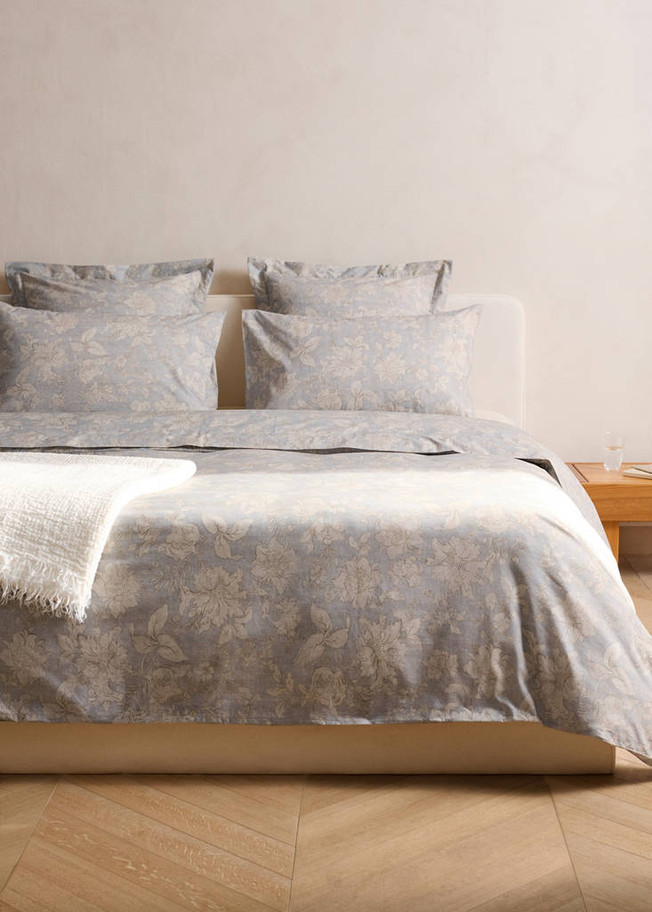 Vintage floral percale cotton duvet cover for 135/140 cm bed — Light/Pastel Grey