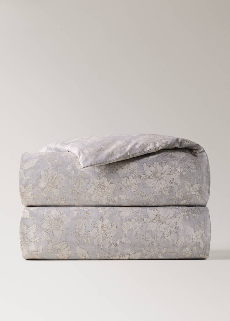 Vintage floral percale cotton duvet cover for 135/140 cm bed — Light/Pastel Grey