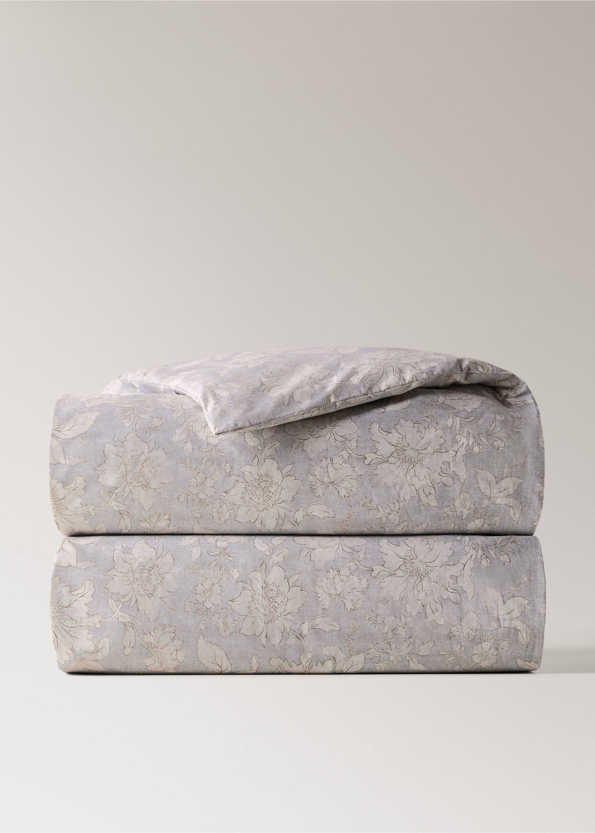 Bettbezug aus Baumwoll-Perkal mit Vintage-Blumenmuster für 135/140 cm Bett - Artikel ohne Model, Hellgrau/Pastellgrau. Ref: 27033324-00.