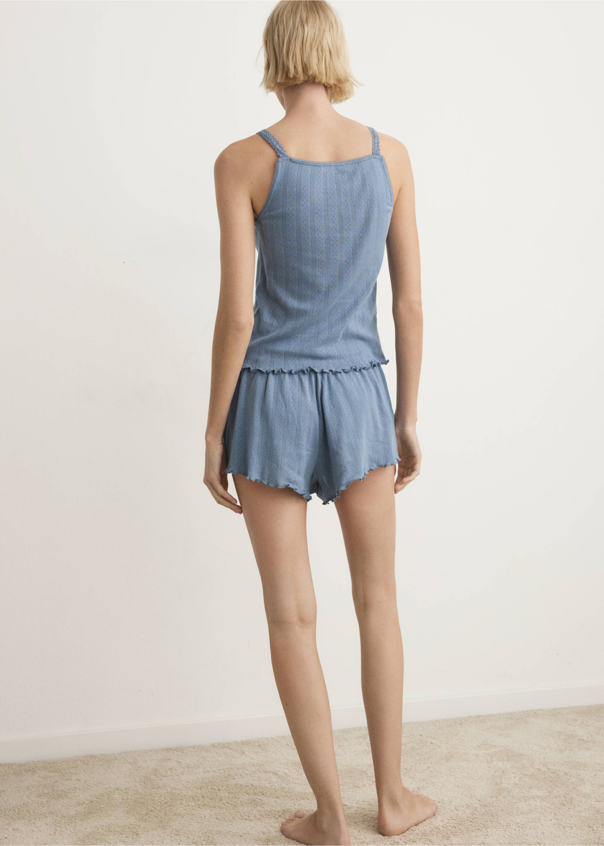 T-shirt de pyjama avec bretelles en coton ajouré - Verso de l’article, Bleu indigo. Ref: 27033327-00.