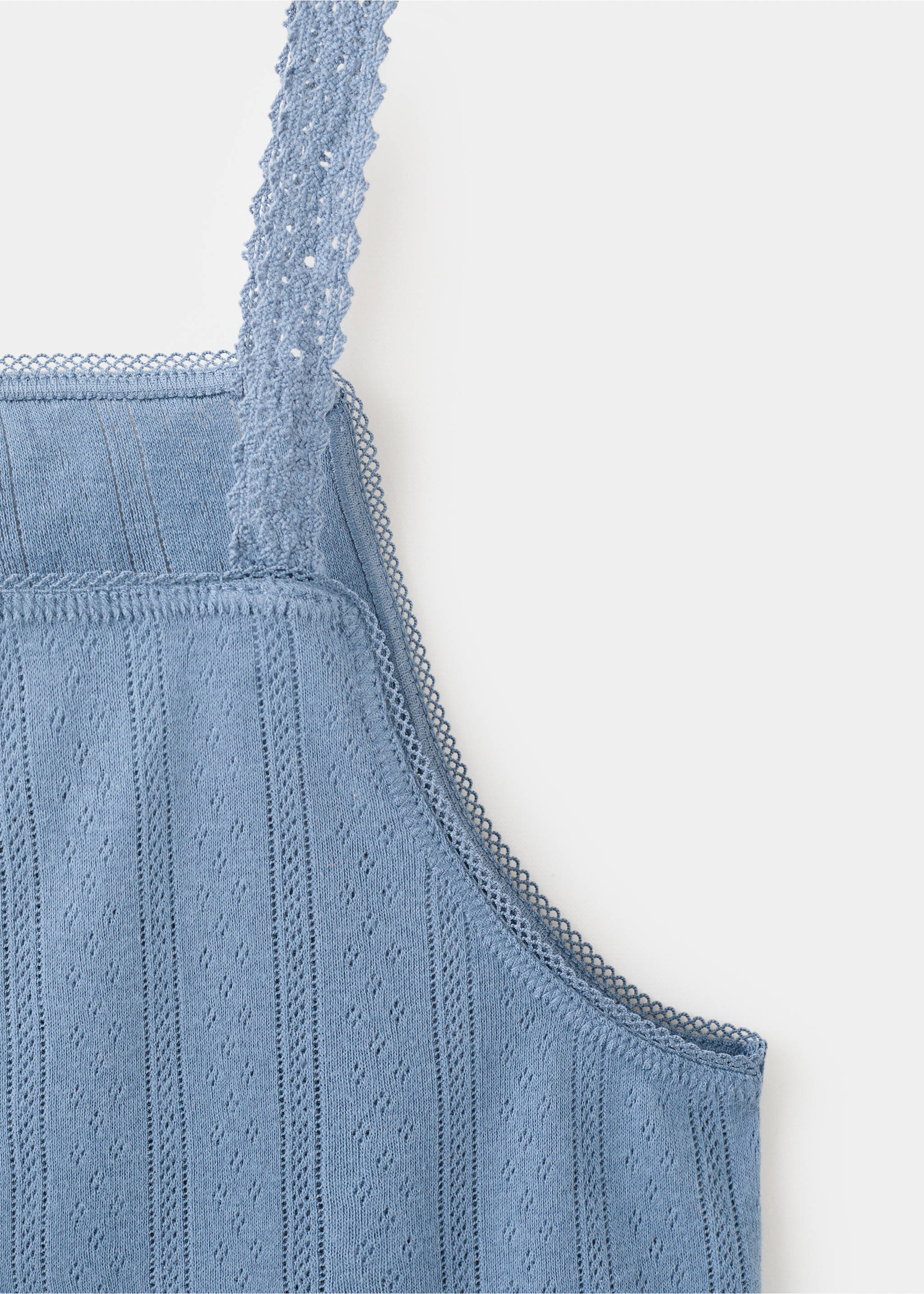T-shirt de pyjama avec bretelles en coton ajouré - Détail de l'article 8, Bleu indigo. Ref: 27033327-00.