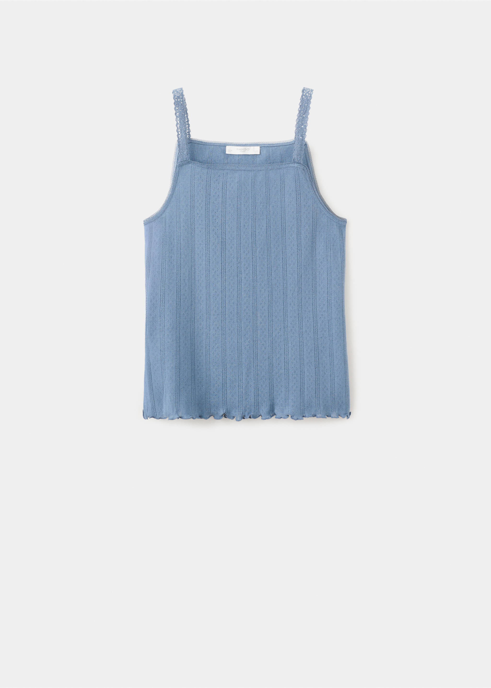 Loose-knit cotton pyjama t-shirt with straps - Article without model, Indigo Blue. Ref: 27033327-00.