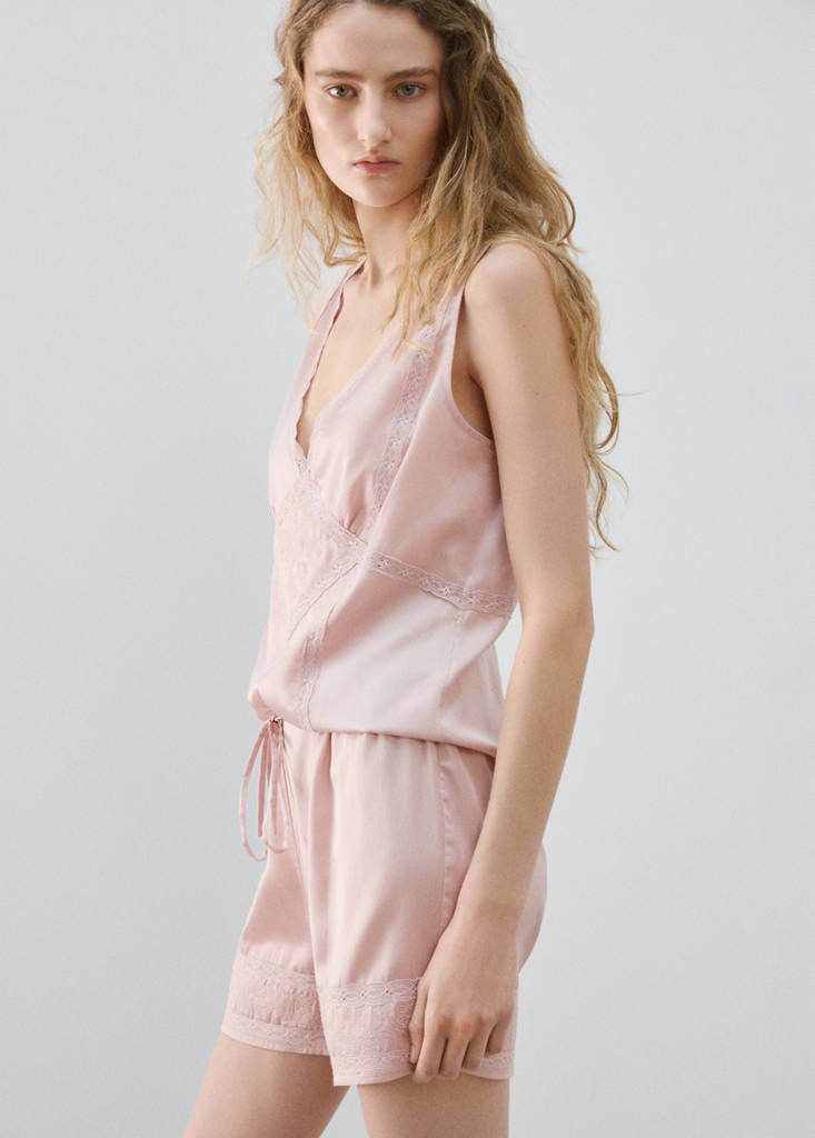 Pyjama shorts with openwork detail — Pale Pink