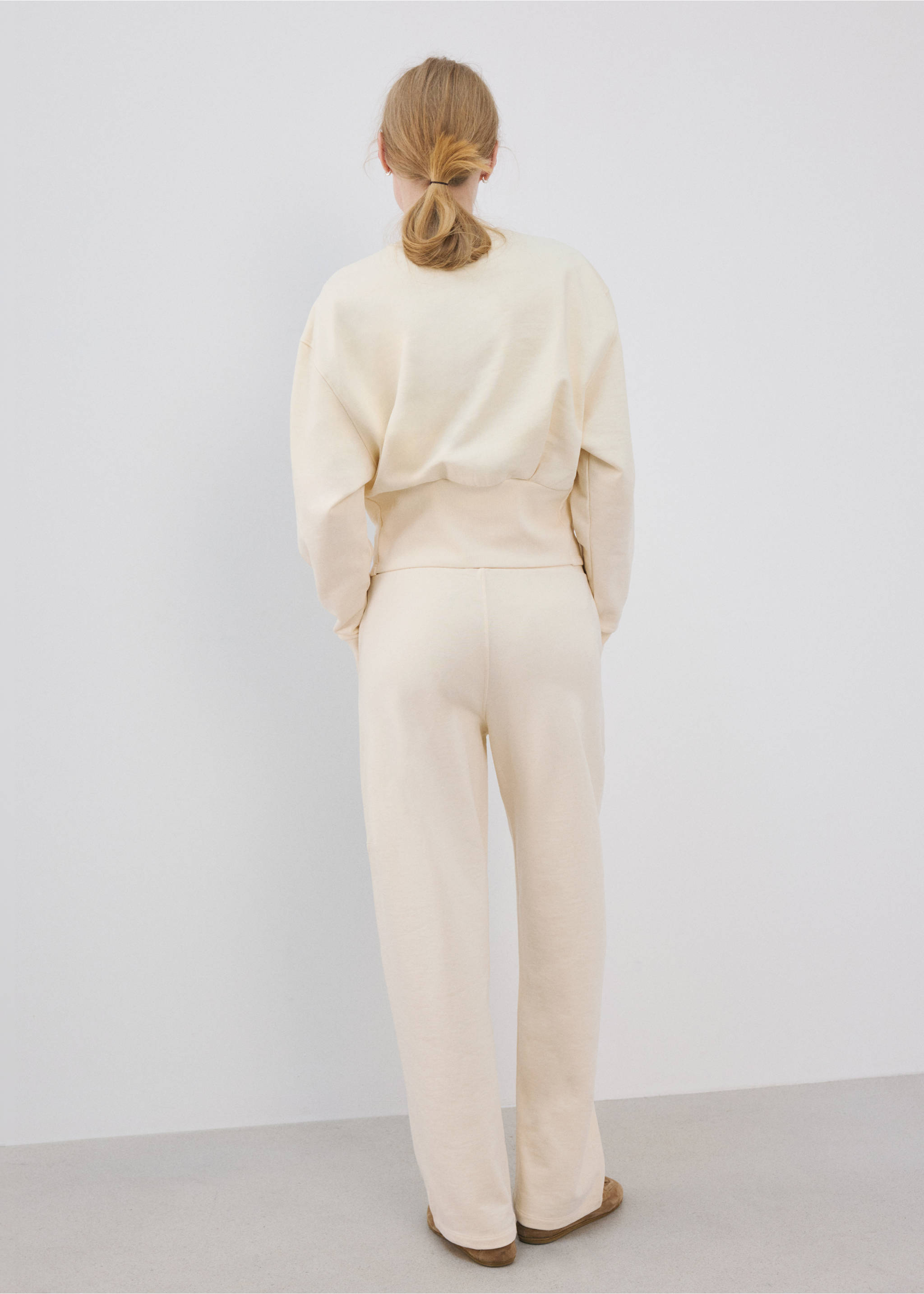 Elastic waist cotton trousers - Reverse of the article, Pastel Yellow. Ref: 27033336-01.