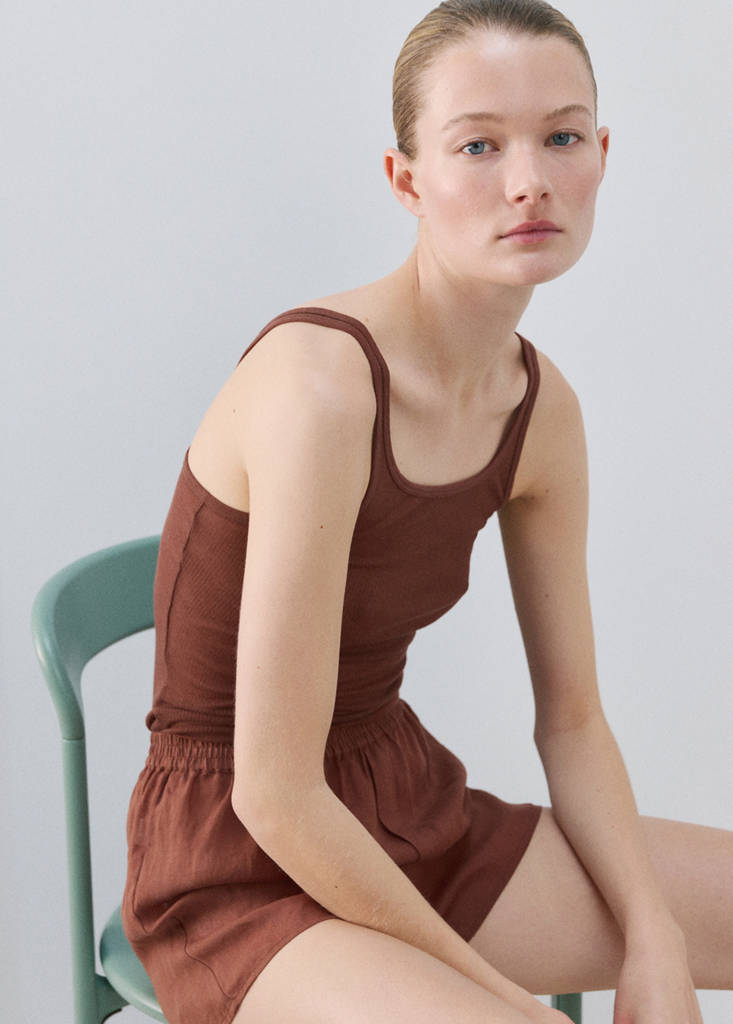 Seamless lyocell wool top — Brown