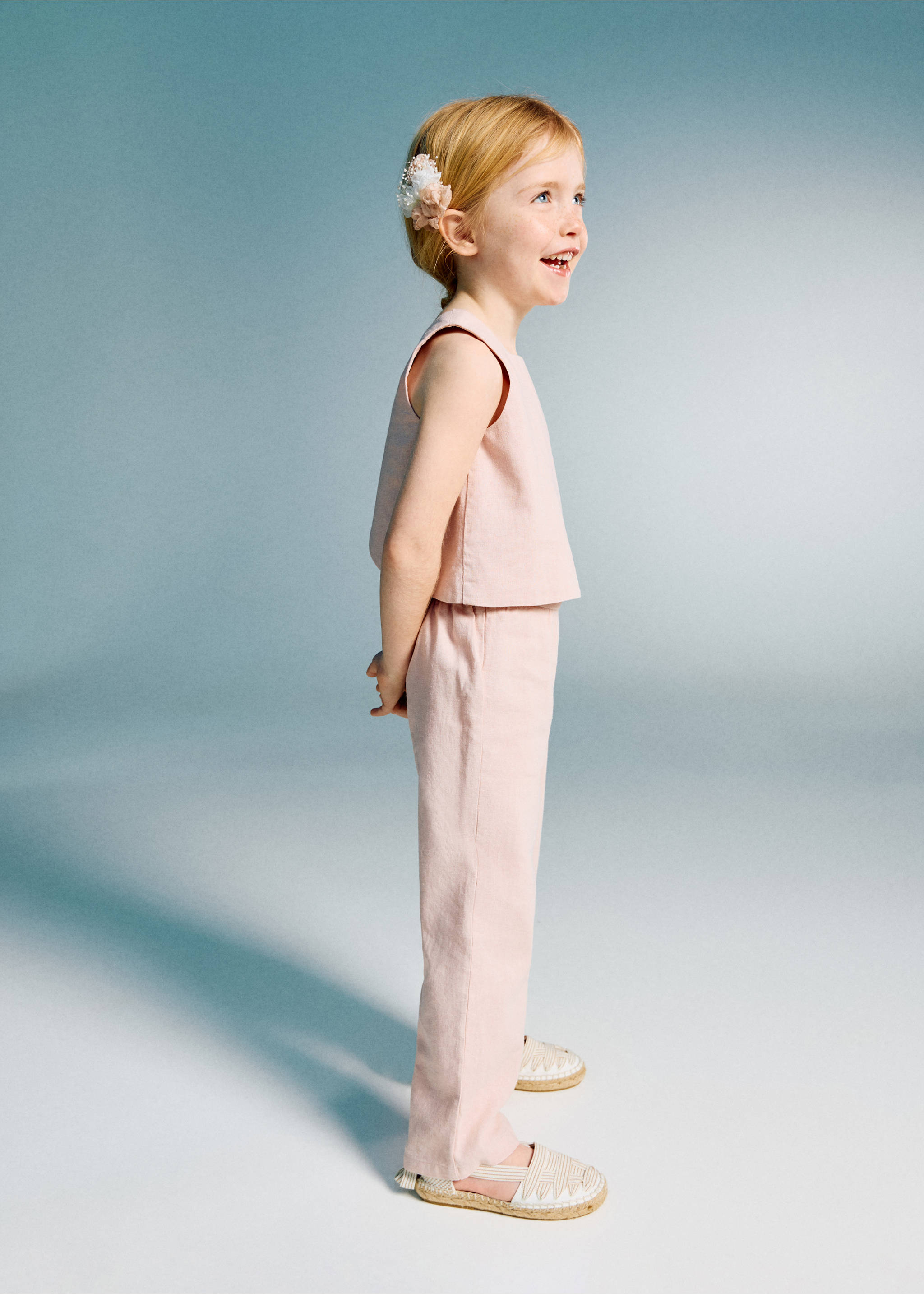 Pantalón lino - Plano medio, Rosa pastel. Ref: 27033722-00.