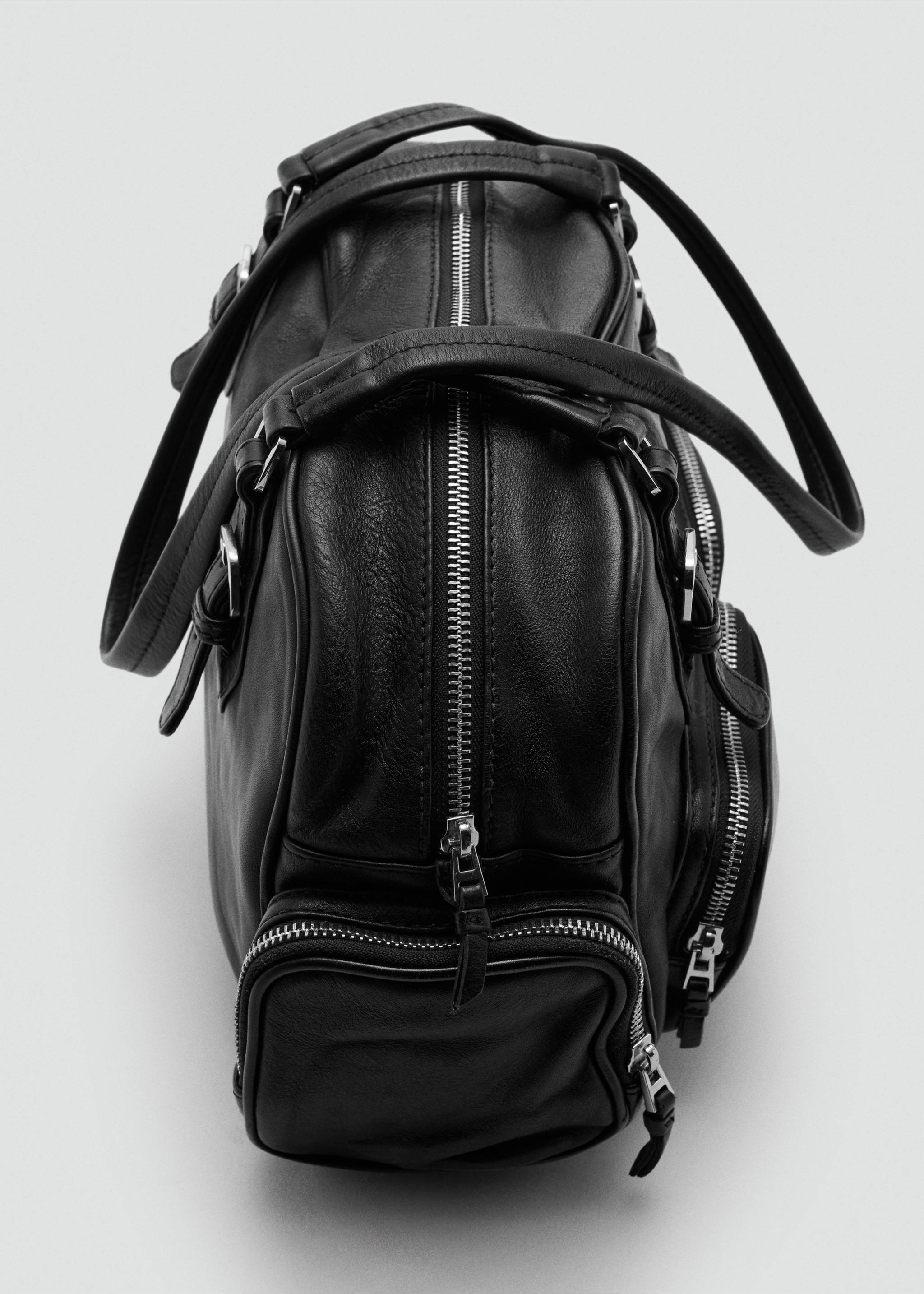 Leather bowling bag with pockets - Details of the article 3, Black. Ref: 27033729-00.