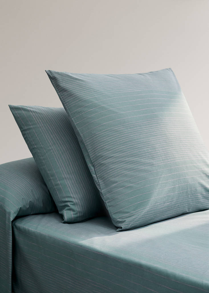 Two percale cotton pillowcases with watercolour stripes 60x60 cm — Aqua Green