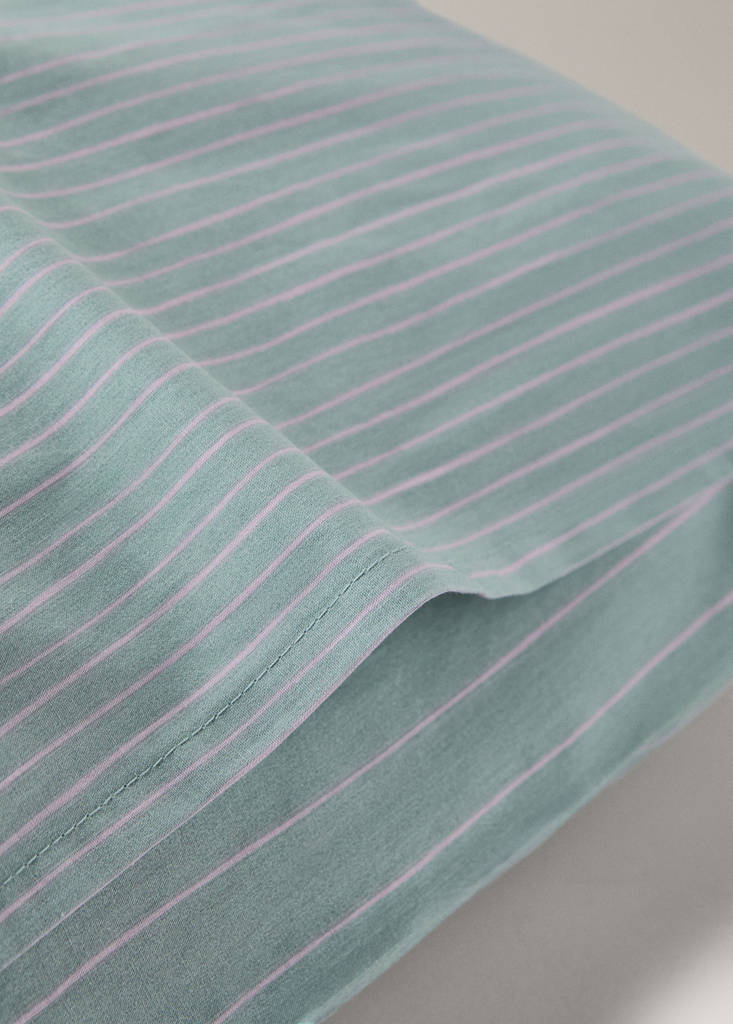 Two percale cotton pillowcases with watercolour stripes 60x60 cm — Aqua Green