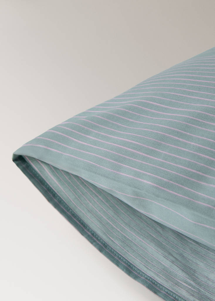 Two percale cotton pillowcases with watercolour stripes 60x60 cm — Aqua Green