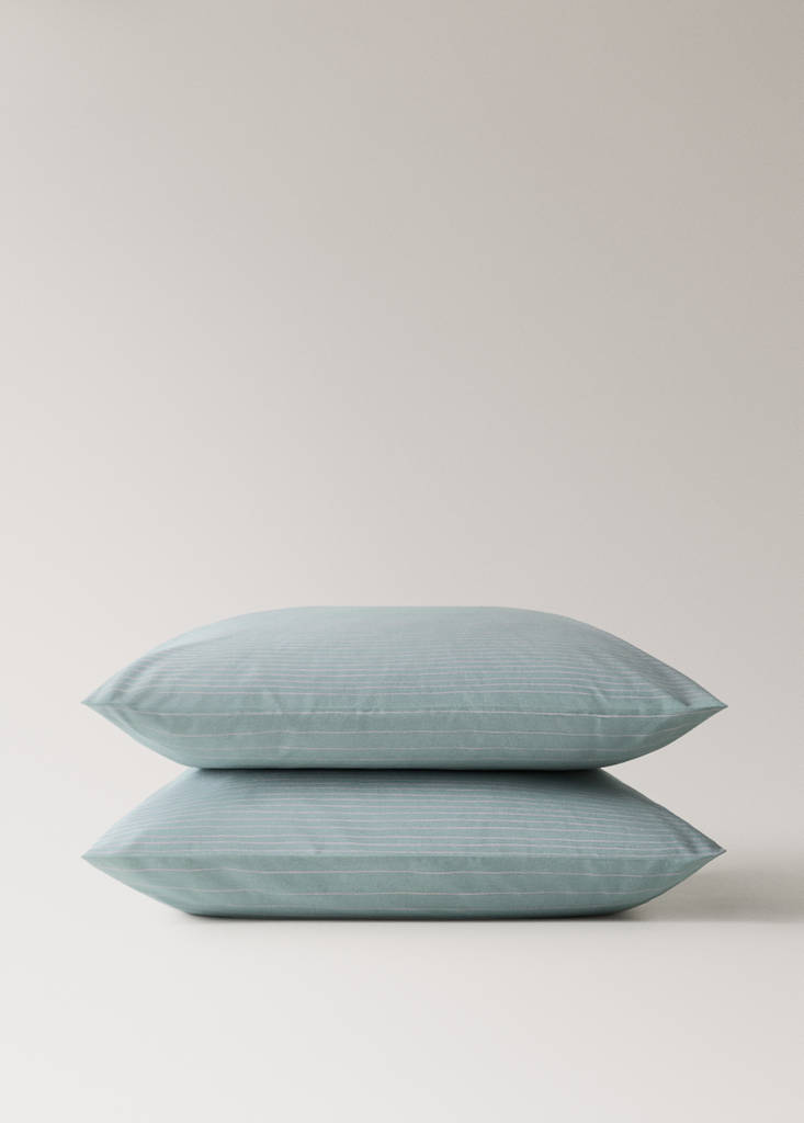 Two percale cotton pillowcases with watercolour stripes 60x60 cm — Aqua Green
