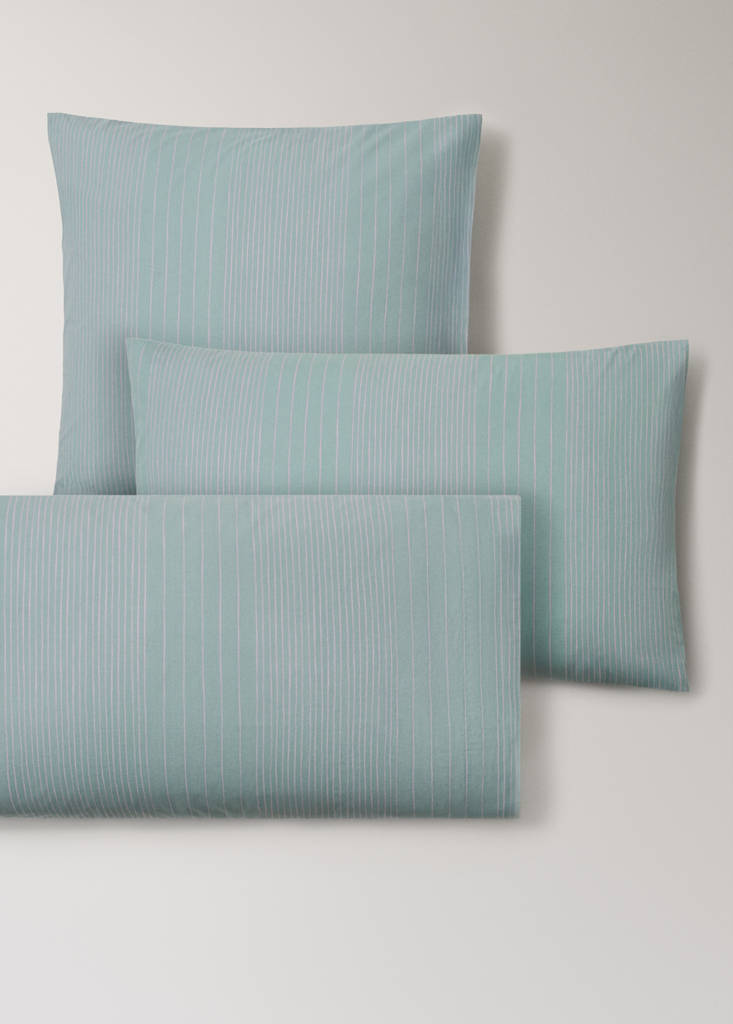 Two percale cotton pillowcases with watercolour stripes 60x60 cm — Aqua Green