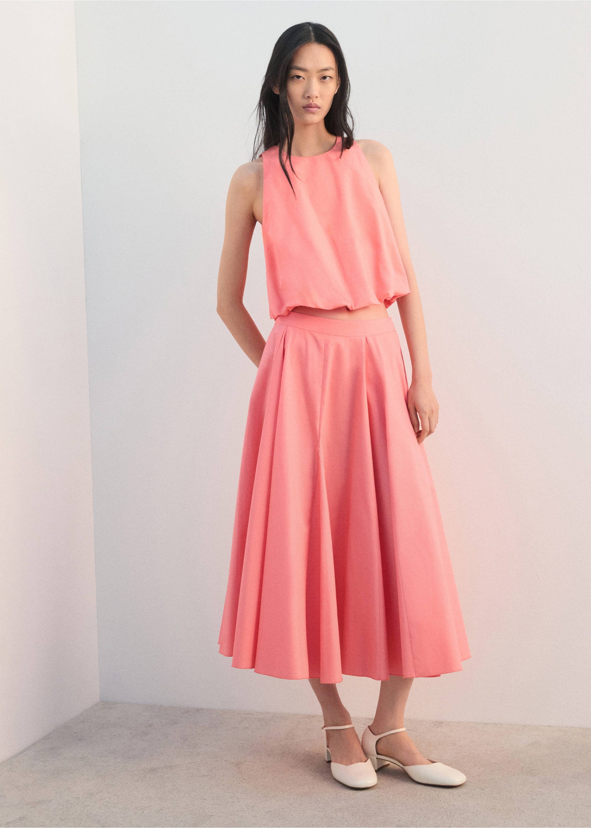 Flared midi-skirt - General plane, Coral Red. Ref: 27034044-00.