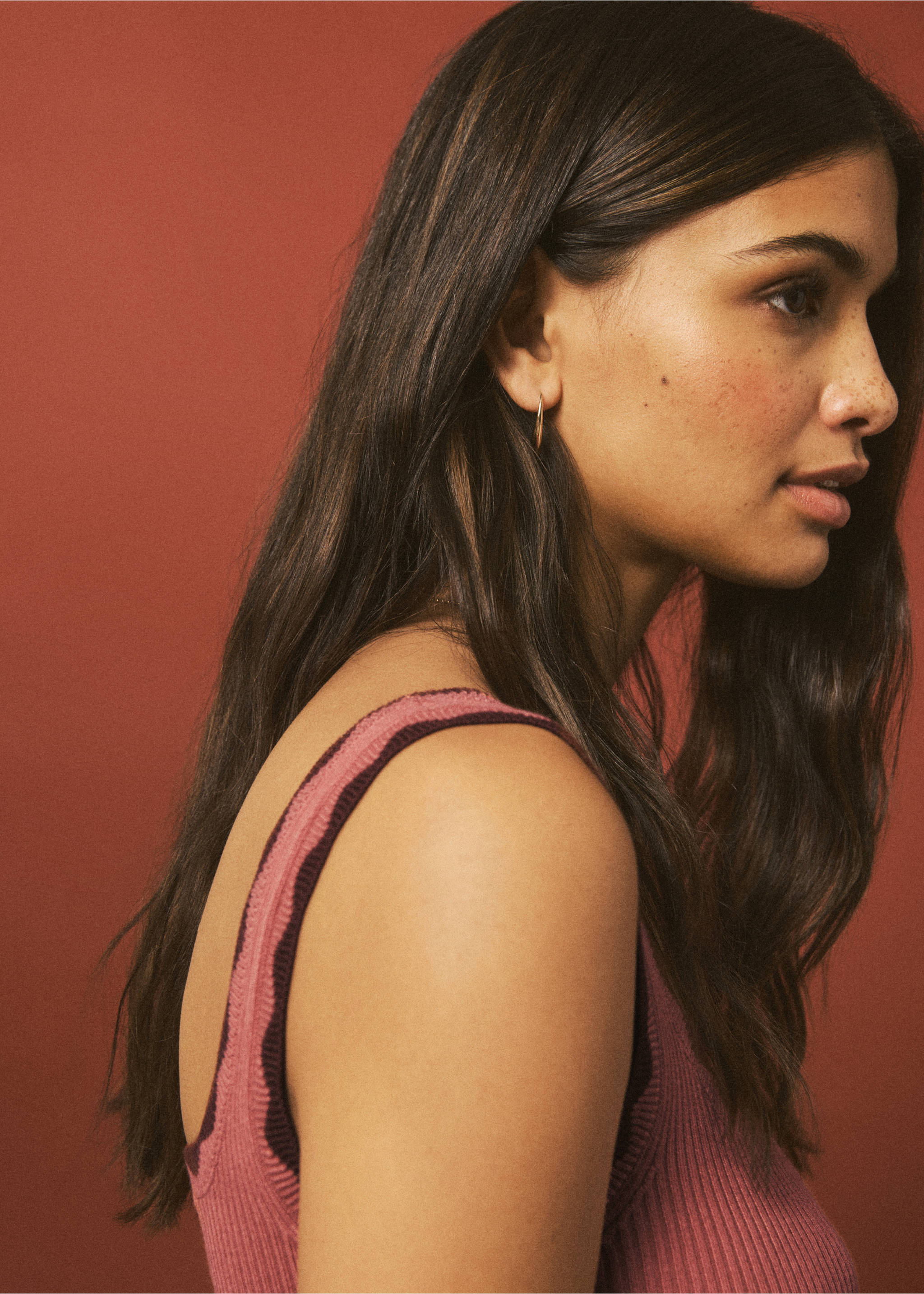 Knitted top with contrasting piping - Medium plane, Salmon. Ref: 27034048-00.