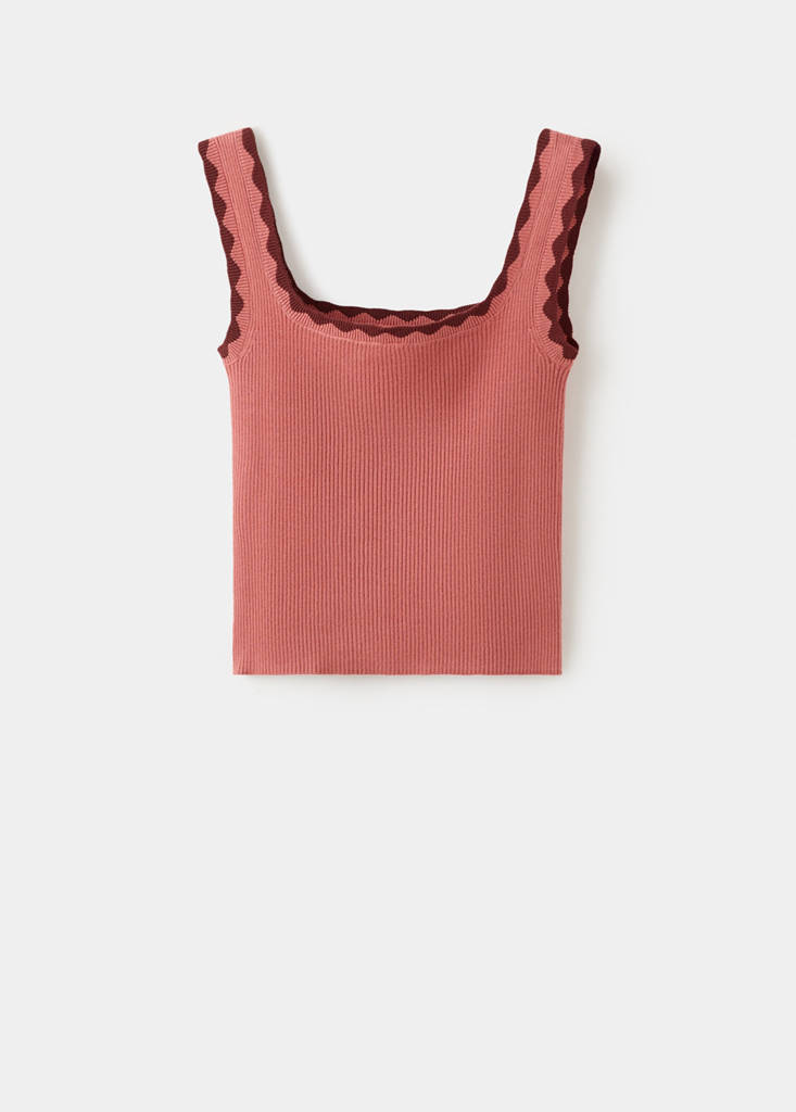 Knitted top with contrasting piping — Salmon