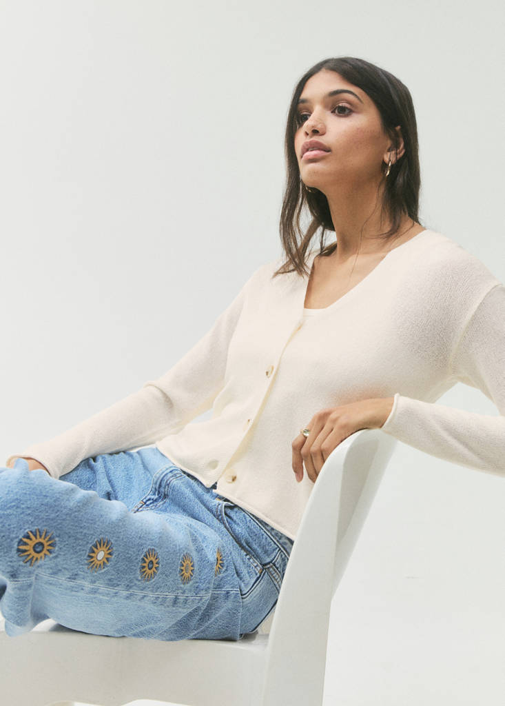 Fine-knit cardigan — Ecru