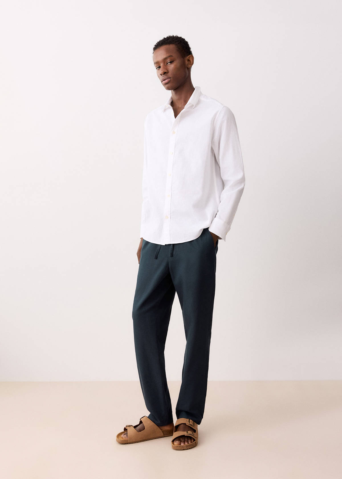Cotton linen drawstring trousers — Navy