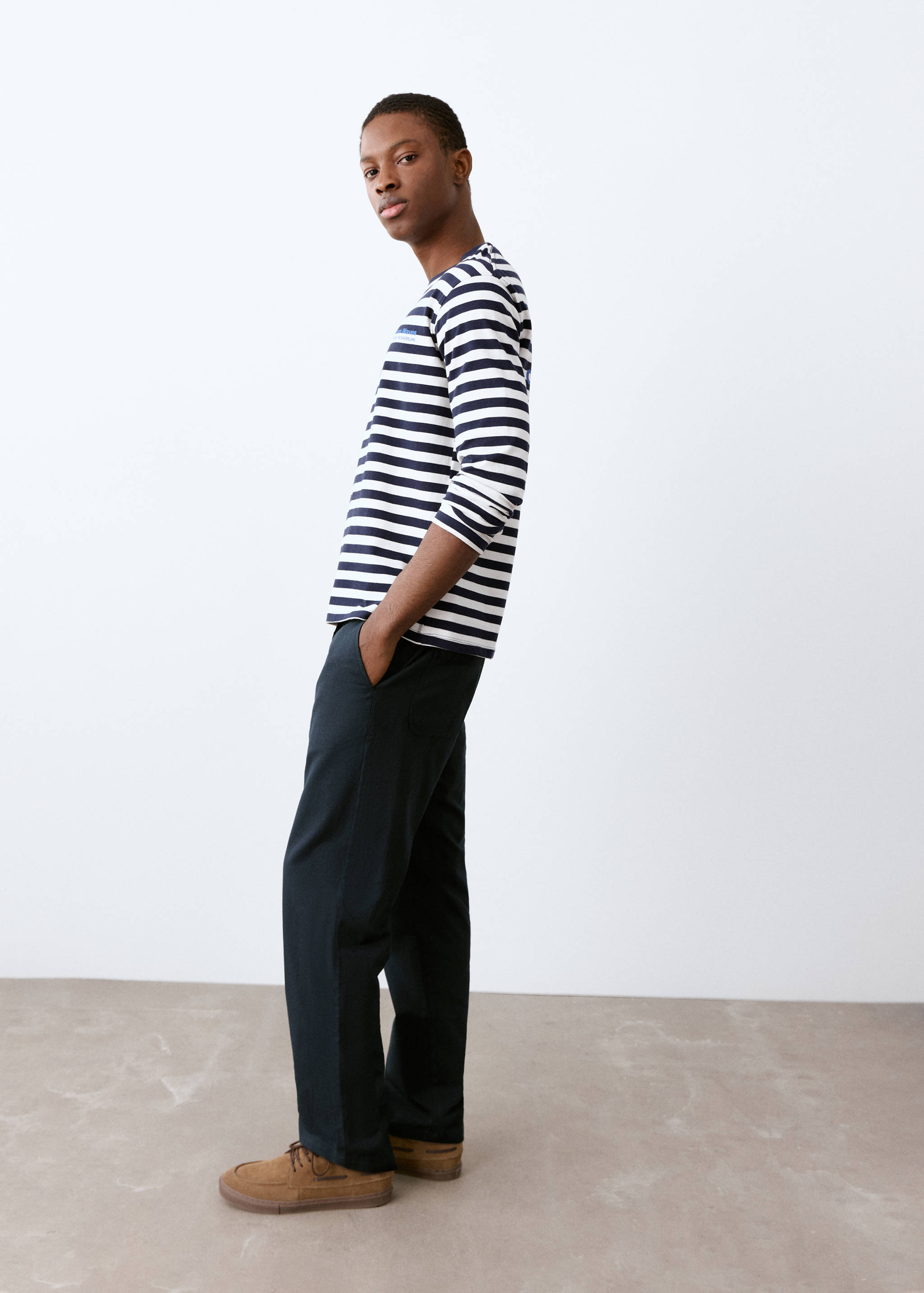 Брюки из хлопка и льна со шнуром - Средний план