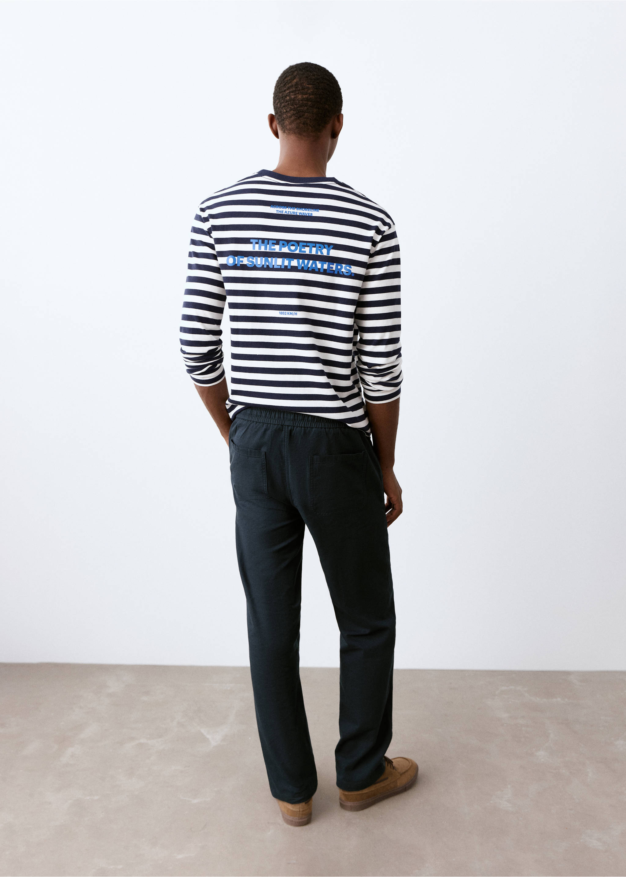 Брюки из хлопка и льна со шнуром - Обратная сторона изделия, Глубокий темно-синий. Ref: 27034053-00.