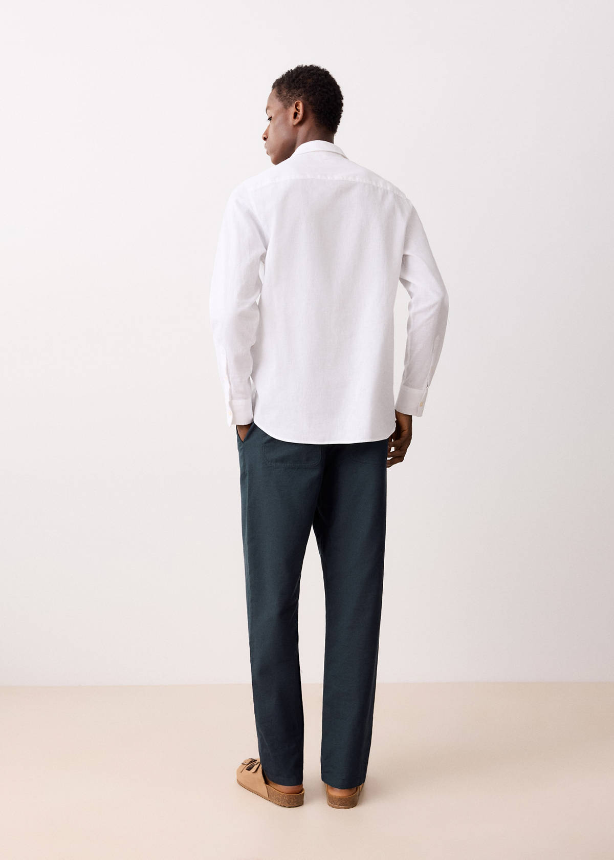 Cotton linen drawstring trousers — Navy