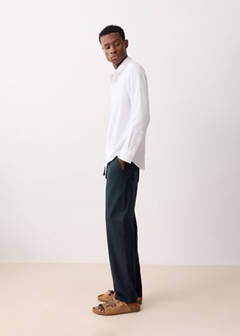 Cotton linen drawstring trousers — Navy 4