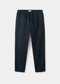 Cotton linen drawstring trousers — Navy 3