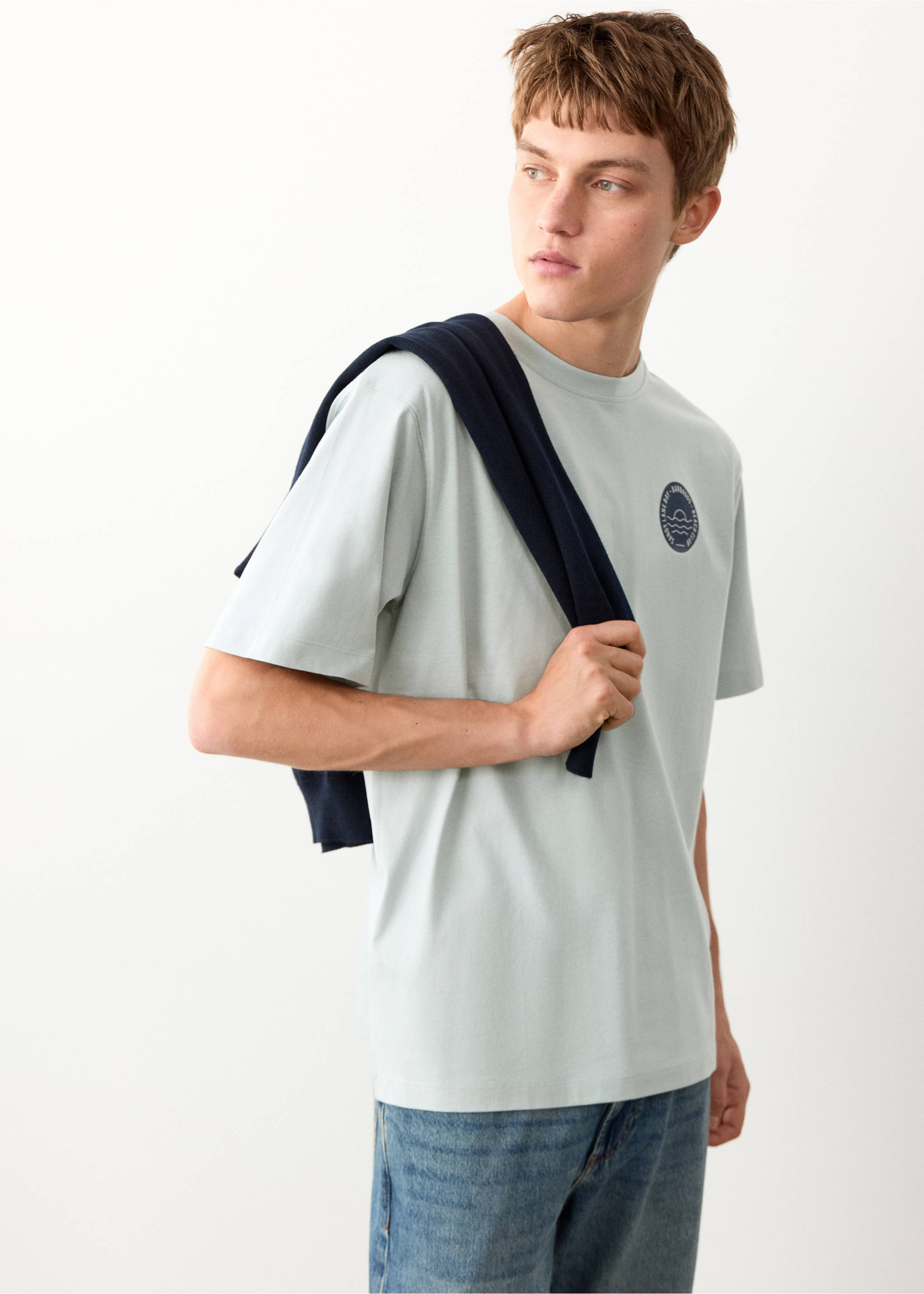 T-shirt algodão estampada - Plano médio, Verde-água. Ref: 27034055-00.