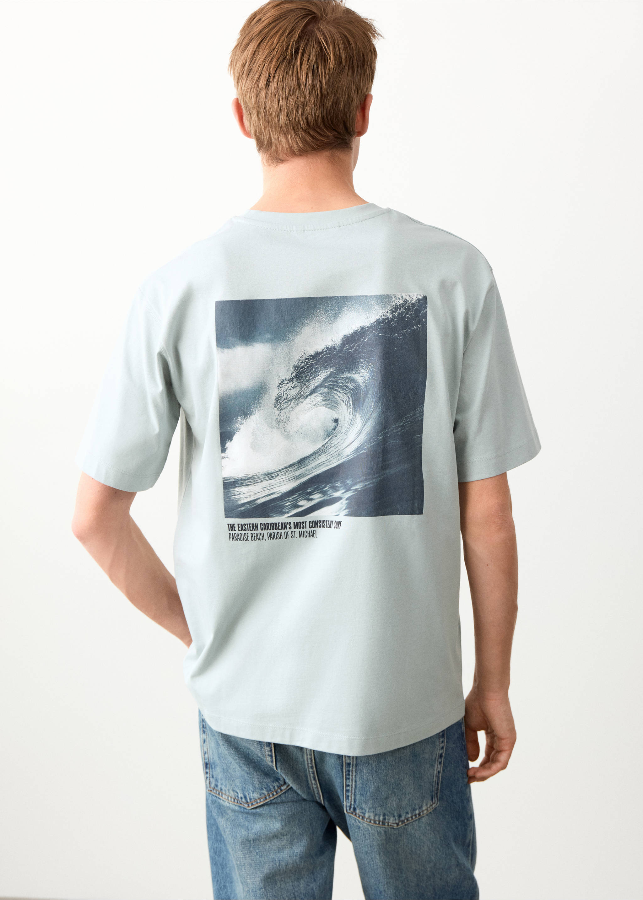 T-shirt algodão estampada - Verso do artigo, Verde-água. Ref: 27034055-00.