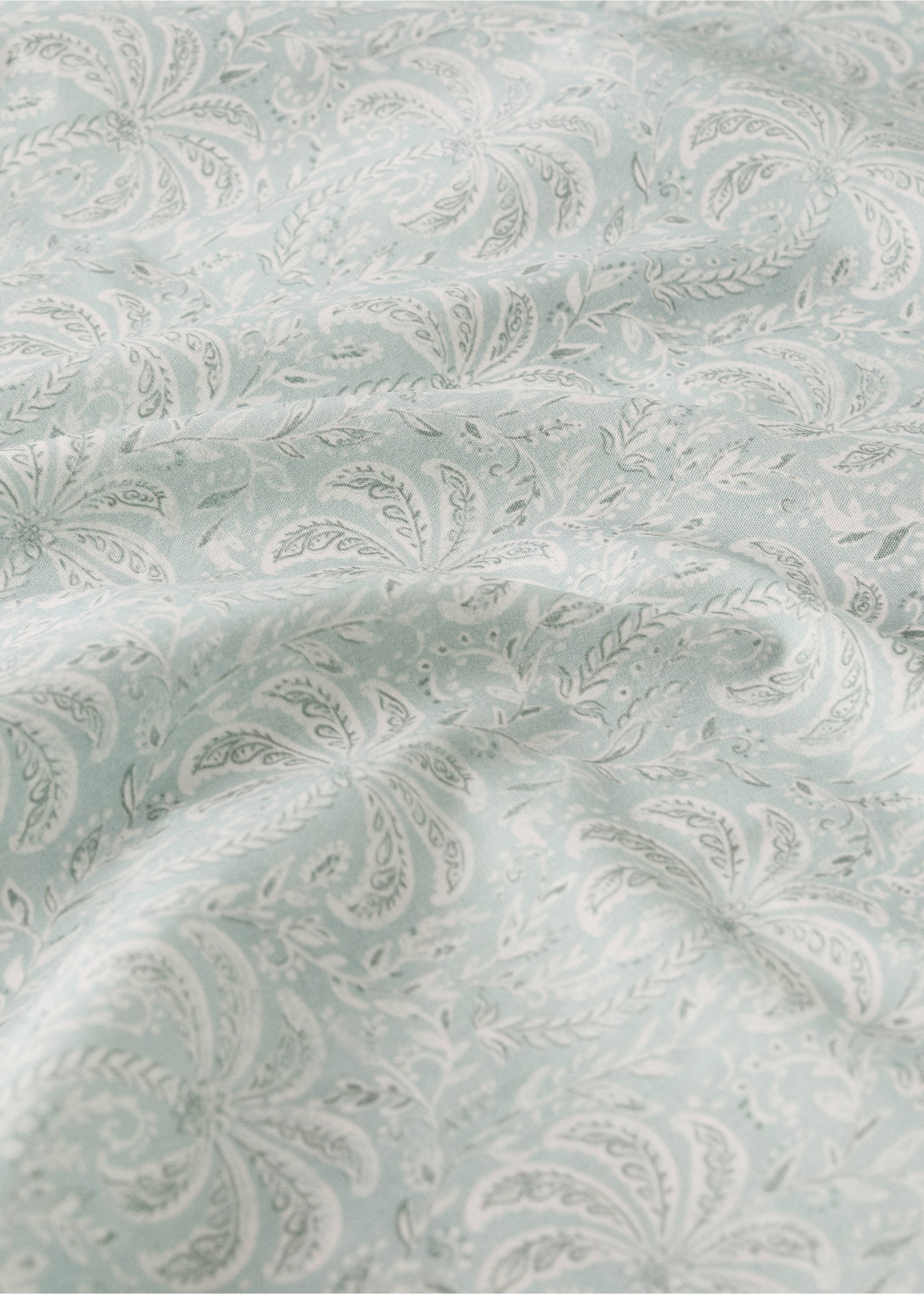 Cotton percale crib fitted sheet with palm trees - Details of the article 2, Pastel Green. Ref: 27034065-00.