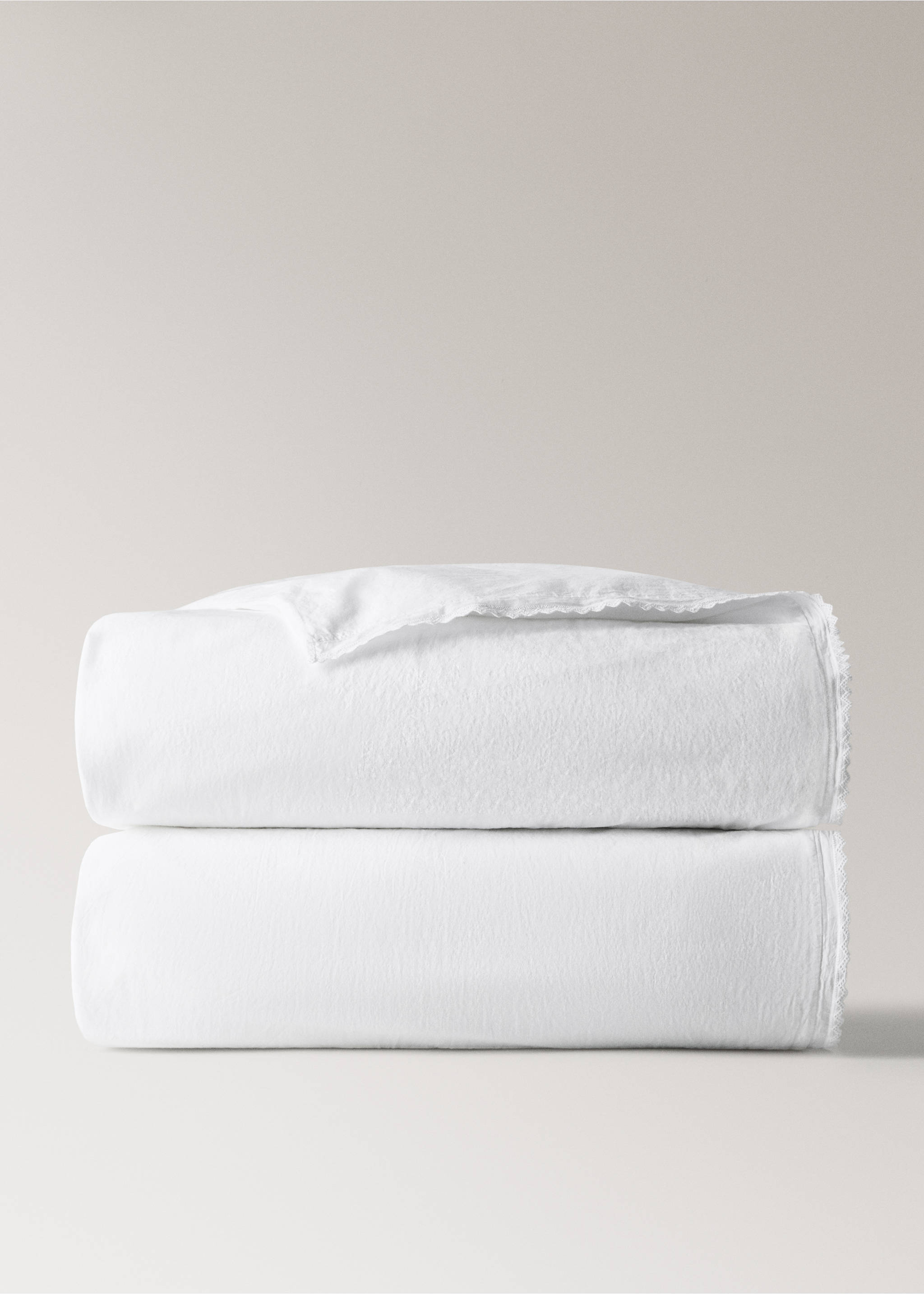 Percale garment-washed cot duvet cover - Article without model, White. Ref: 27034066-00.