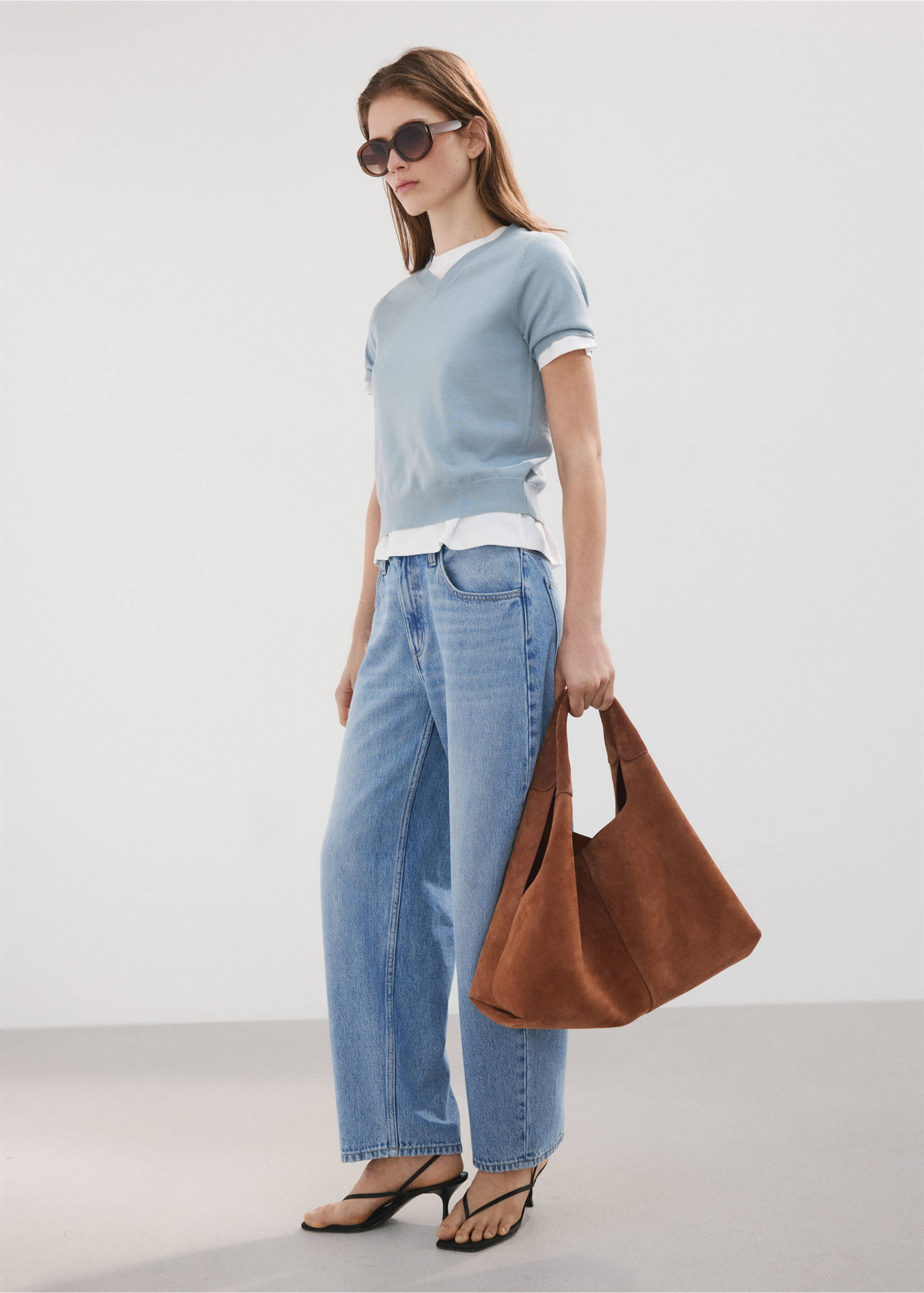 Jeans barrel tiro alt - Pla general, Blau mitjà. Ref: 27034074-00.