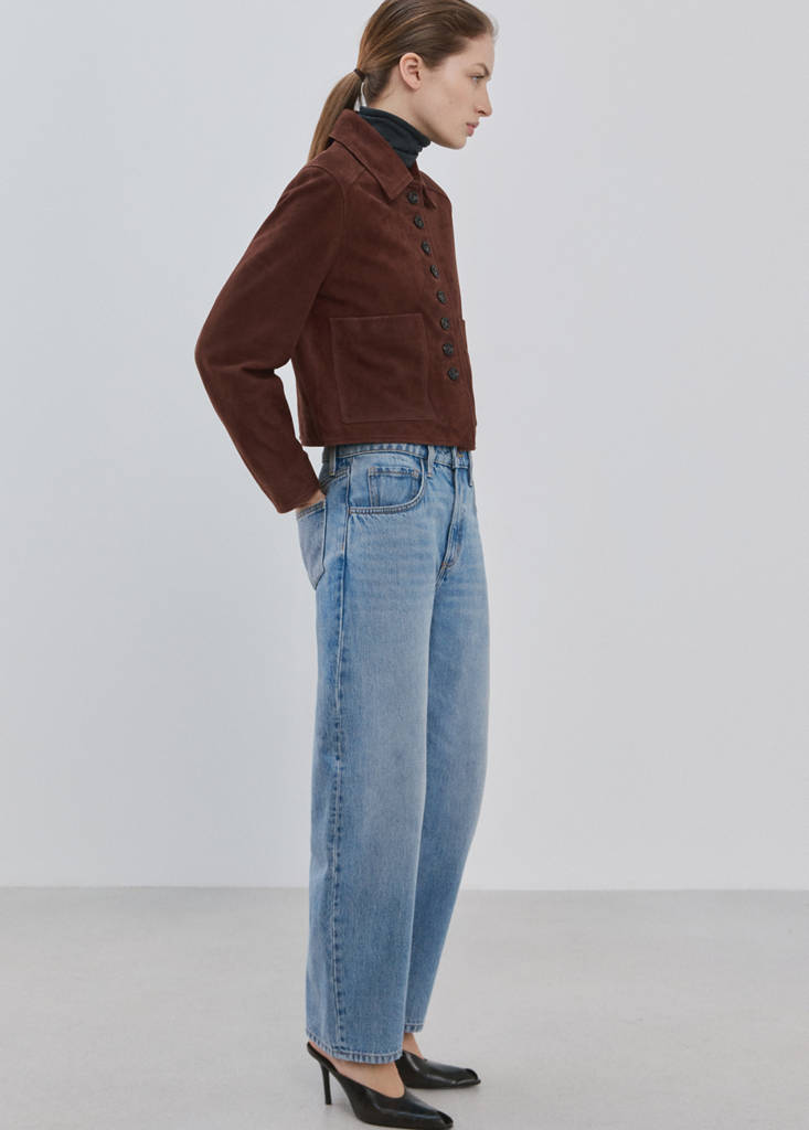 High-waisted barrel jeans — Medium Blue
